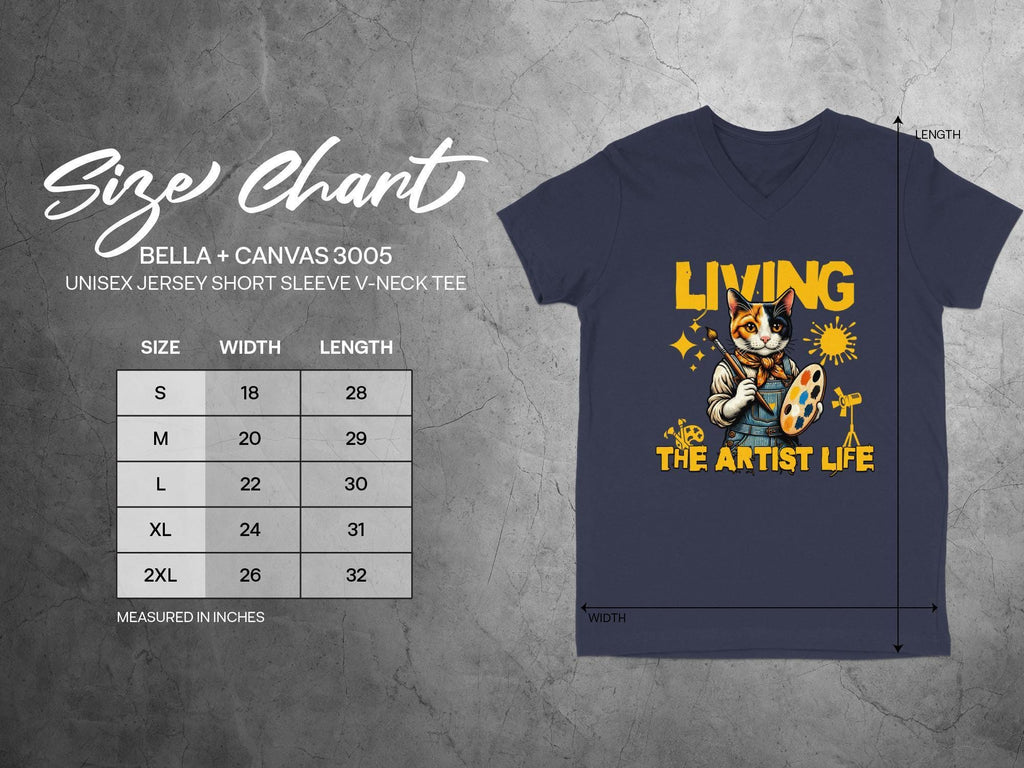 Living The Artist Life Cat T-Shirt, Unisex Jersey V-Neck Tee, Fun Cat Lover Shirt, Artist Gift, Cute Cat Graphic Tee