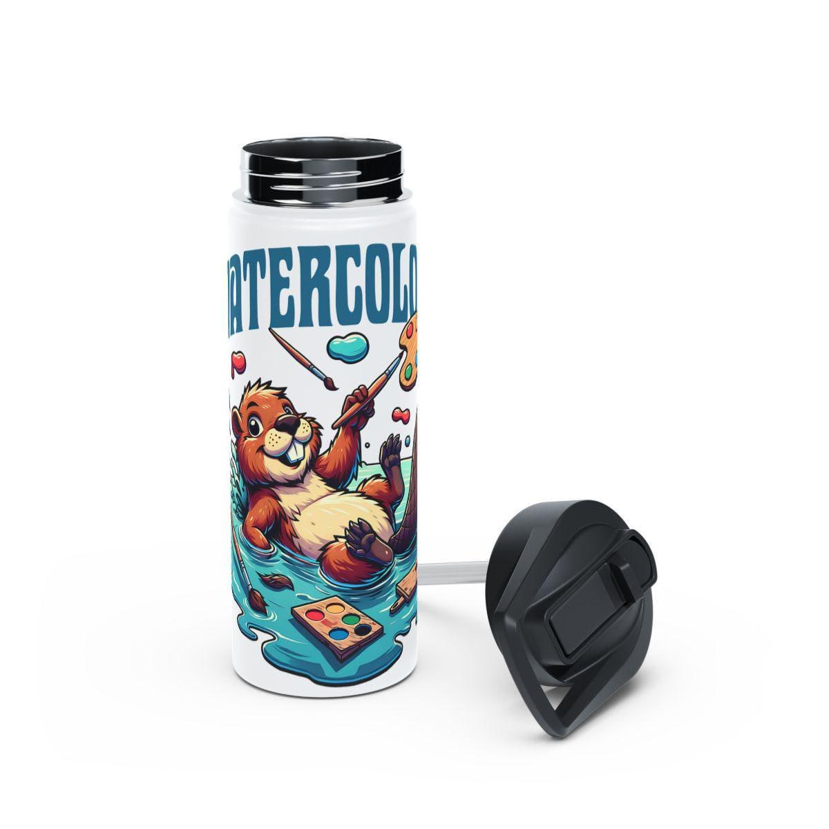 Cute Otter Watercolor Art Travel Mug, Fun Animal Illustration Thermos, Colorful Otter Travel Coffee Cup Great Gift Idea