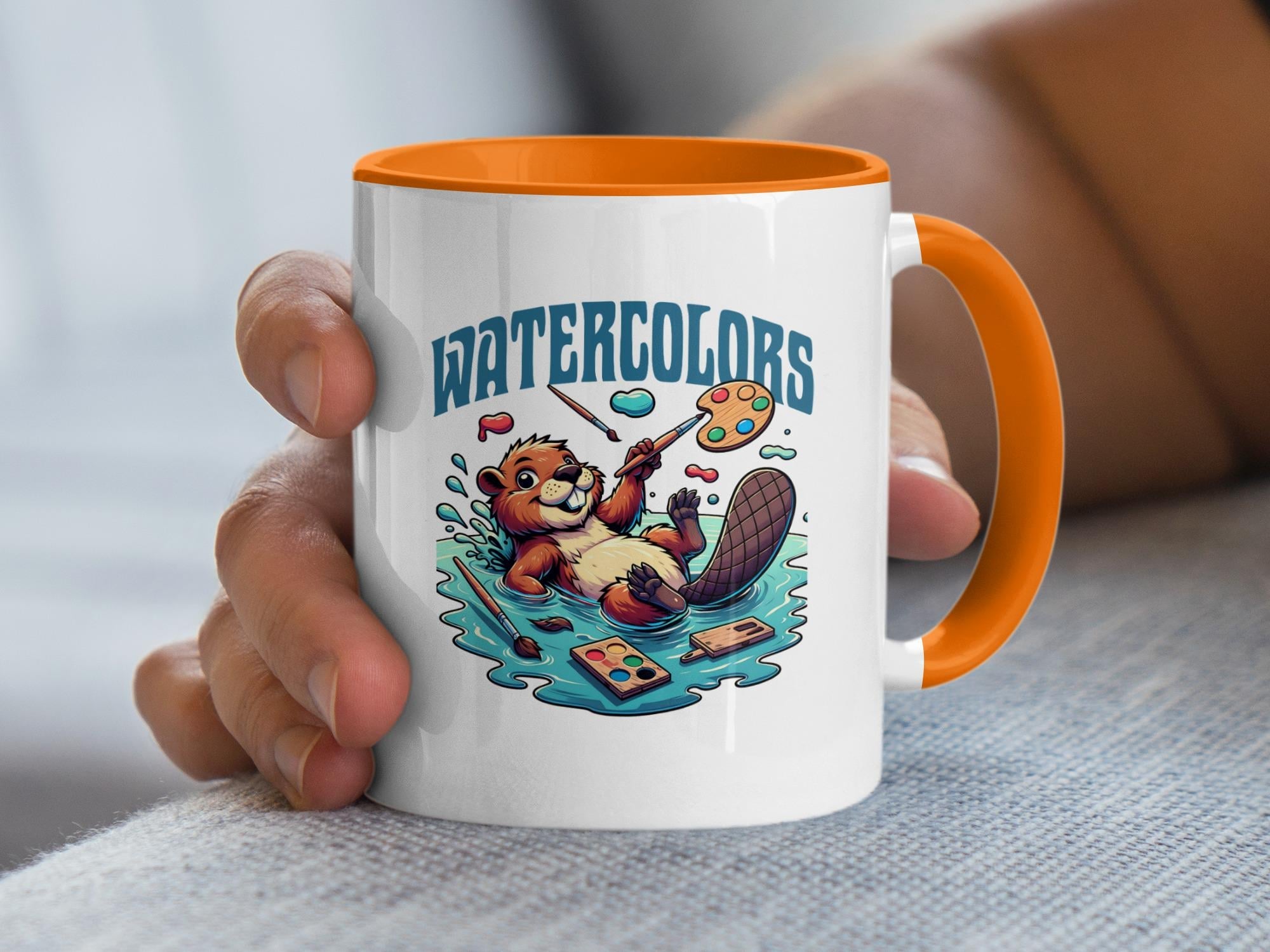 Watercolors Beaver Mug, Cute Animal Coffee Cup, Fun Art Gift, Artistic Beaver Design, Colorful Ceramic Mug, Unique Artistic Present