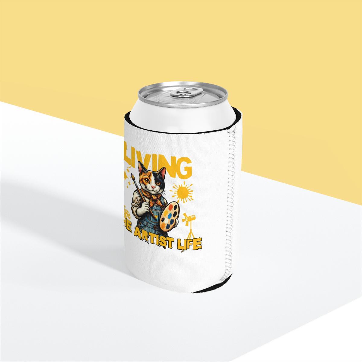 Cat Artist Life Can Cooler, Funny Cat Art Lover Gift, Beer Soda Can Insulator, Artist Cat Drink Sleeve, Gift for Cat Lover