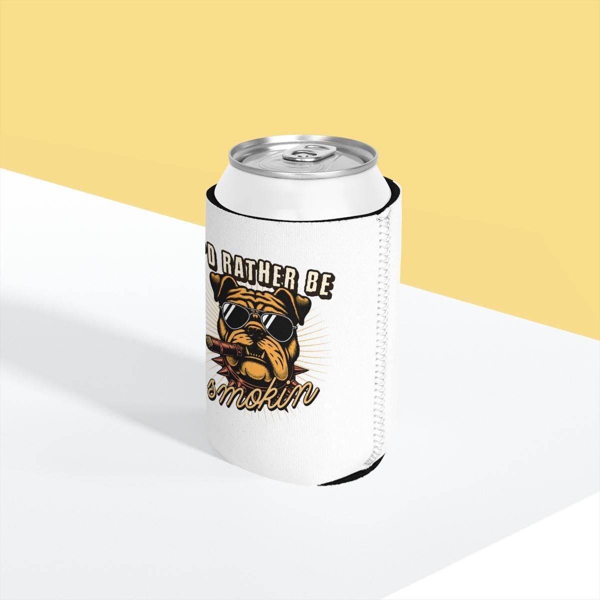 Funny Bulldog Can Cooler, I'd Rather Be Smoking, Insulated Drink Holder, Novelty Beer Sleeve, Cool Gift for Dog Lovers, Funny Gift Idea