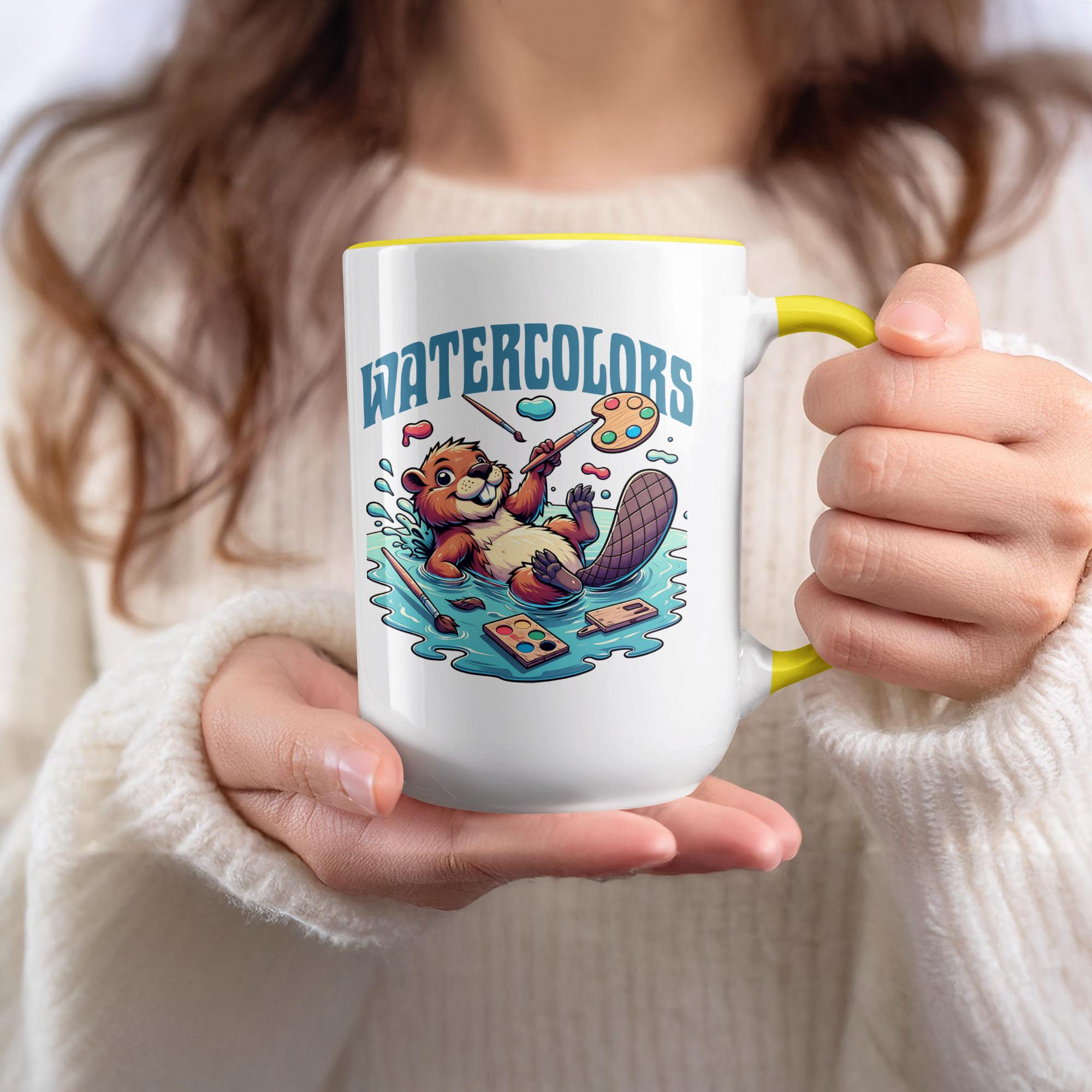 Cute Otter Watercolor Artist Mug, Funny Animal Art Mug, Coffee Tea Cup, Gift for Art Lovers, Unique Artistic Design, Colorful Cartoon