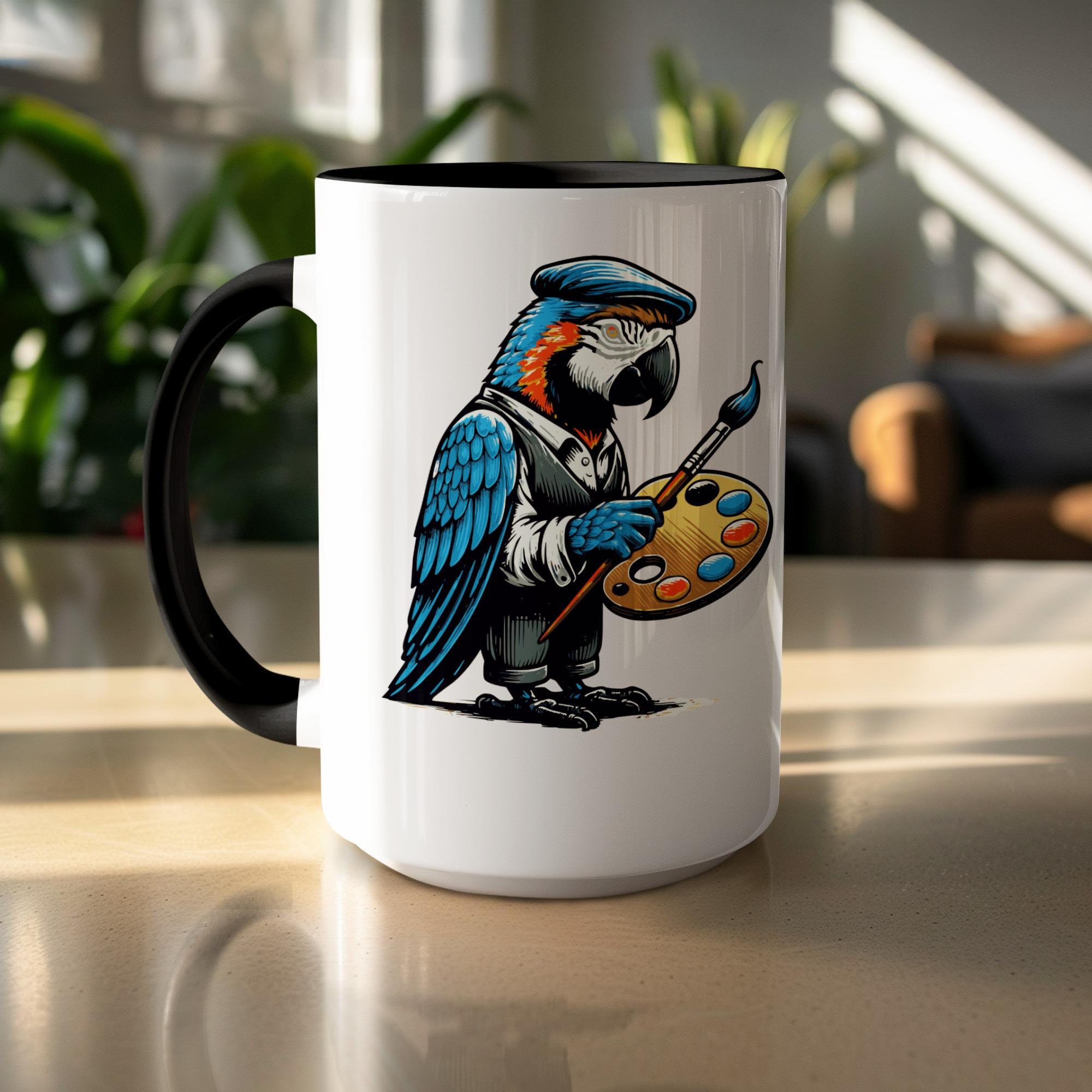Unique Parrot Art Mug, Artist Parrot Mug, Parrot with Paint Palette, Colorful Bird Mug, Coffee Mug Gift, Artistic Parrot Design Cup