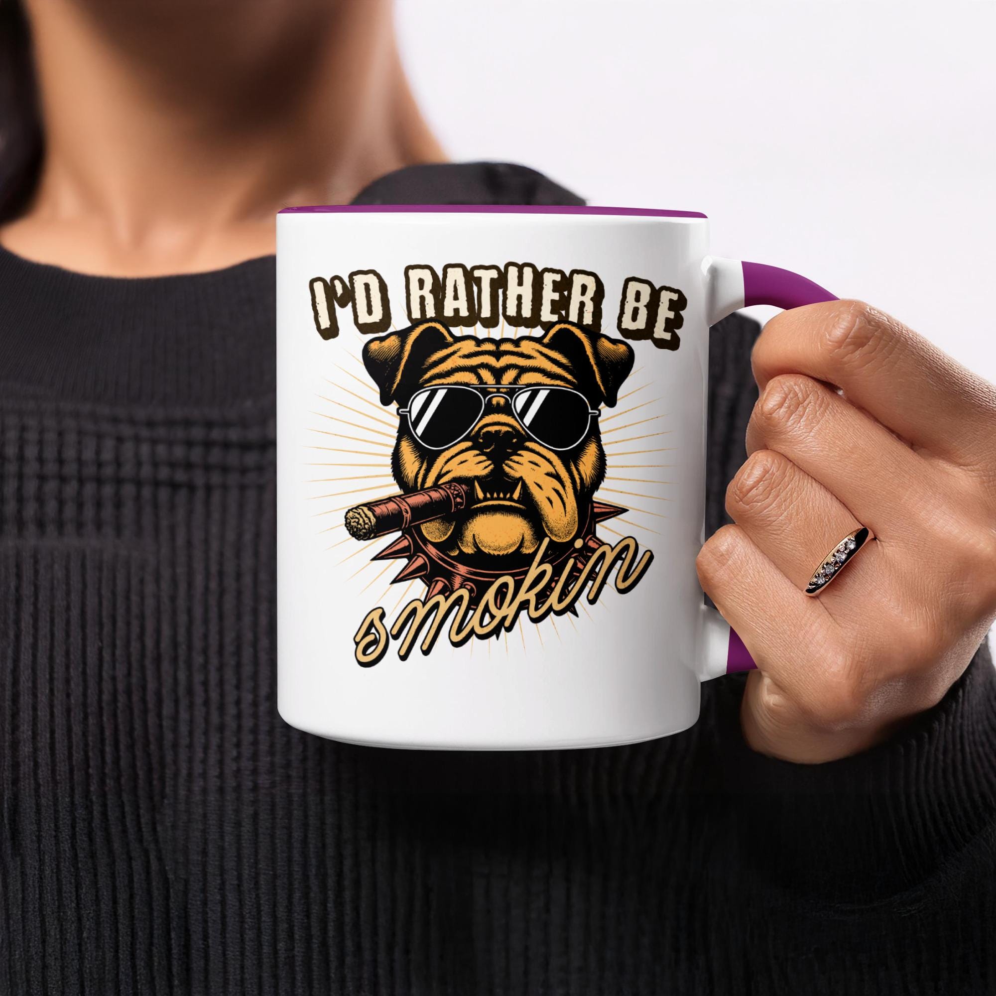 Funny Bulldog Mug, I'd Rather Be Smokin Mug, Cool Dog Lover Gift, Dog Smoking Cigar Mug, Unique Coffee Mug, Dog Dad Gift