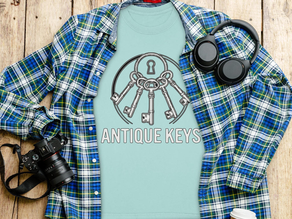 Antique Keys T-Shirt, Vintage Style, Comfort Colors Tee, Skeleton Key Graphic, Unique Key Design, Keyring Shirt, Gift for Historians