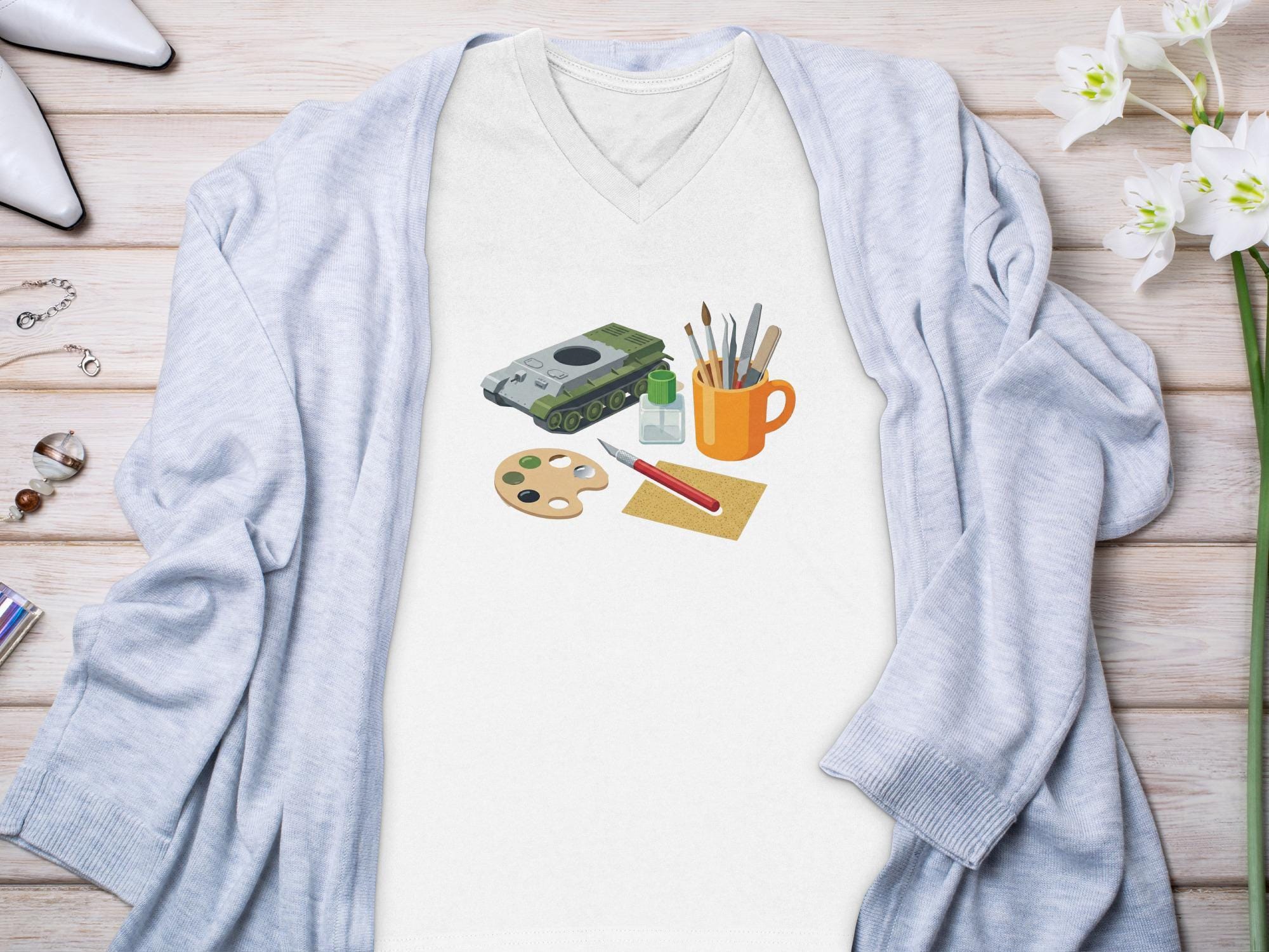 Tank Model Builder T-Shirt, Hobbyist Gift Tee, Military Model Tank, Scale Model T Shirt, Modeler Gift Idea, Modeling Tools T-Shirt