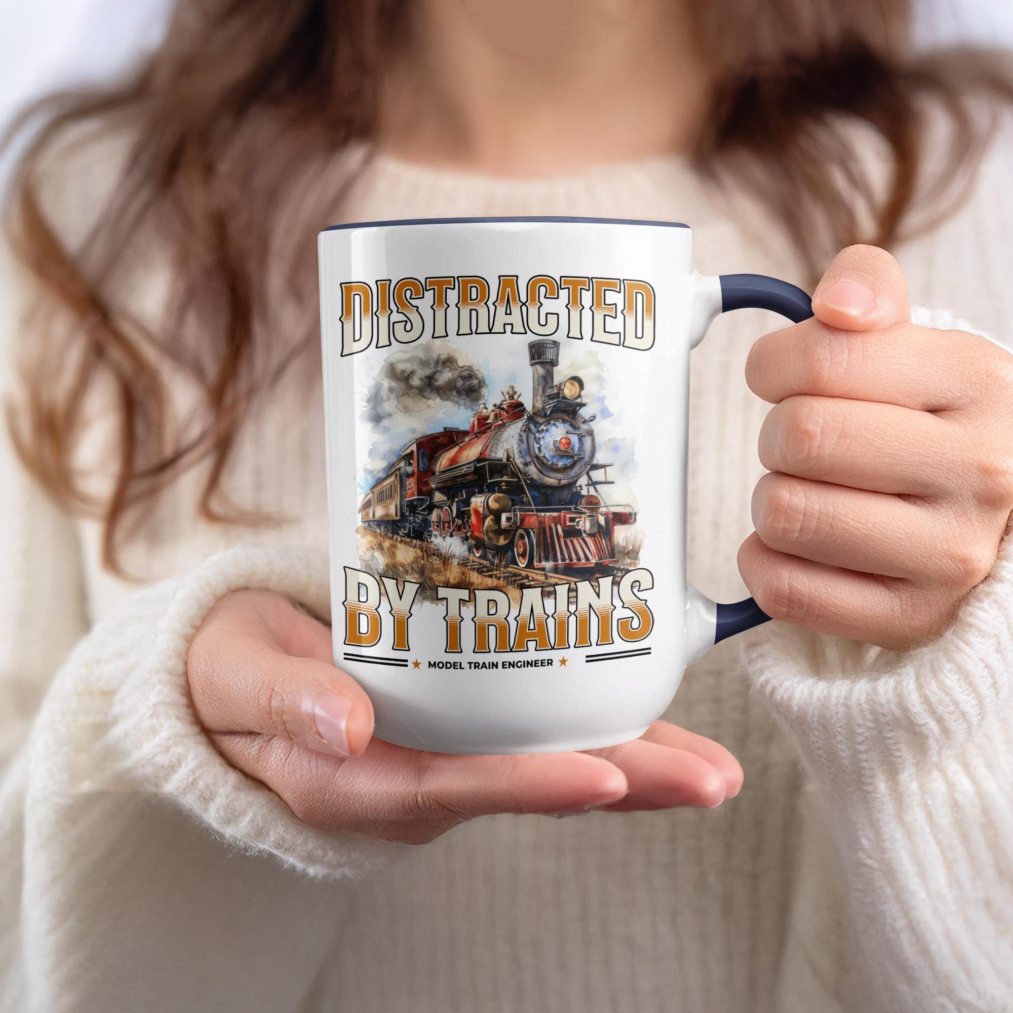 Distracted by Trains Mug, Train Lover Gift, Model Train Engineer Present, Train Enthusiast Mug, Locomotive Mug, Train Gift Idea