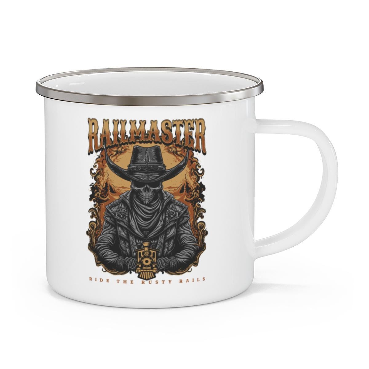 Railmaster Mug, Cowboy Skull Mug, Scale Model Builder Mug, Train Lover Gift, Unique Mug Design, Ride The Rusty Rails, Skeleton Cowboy
