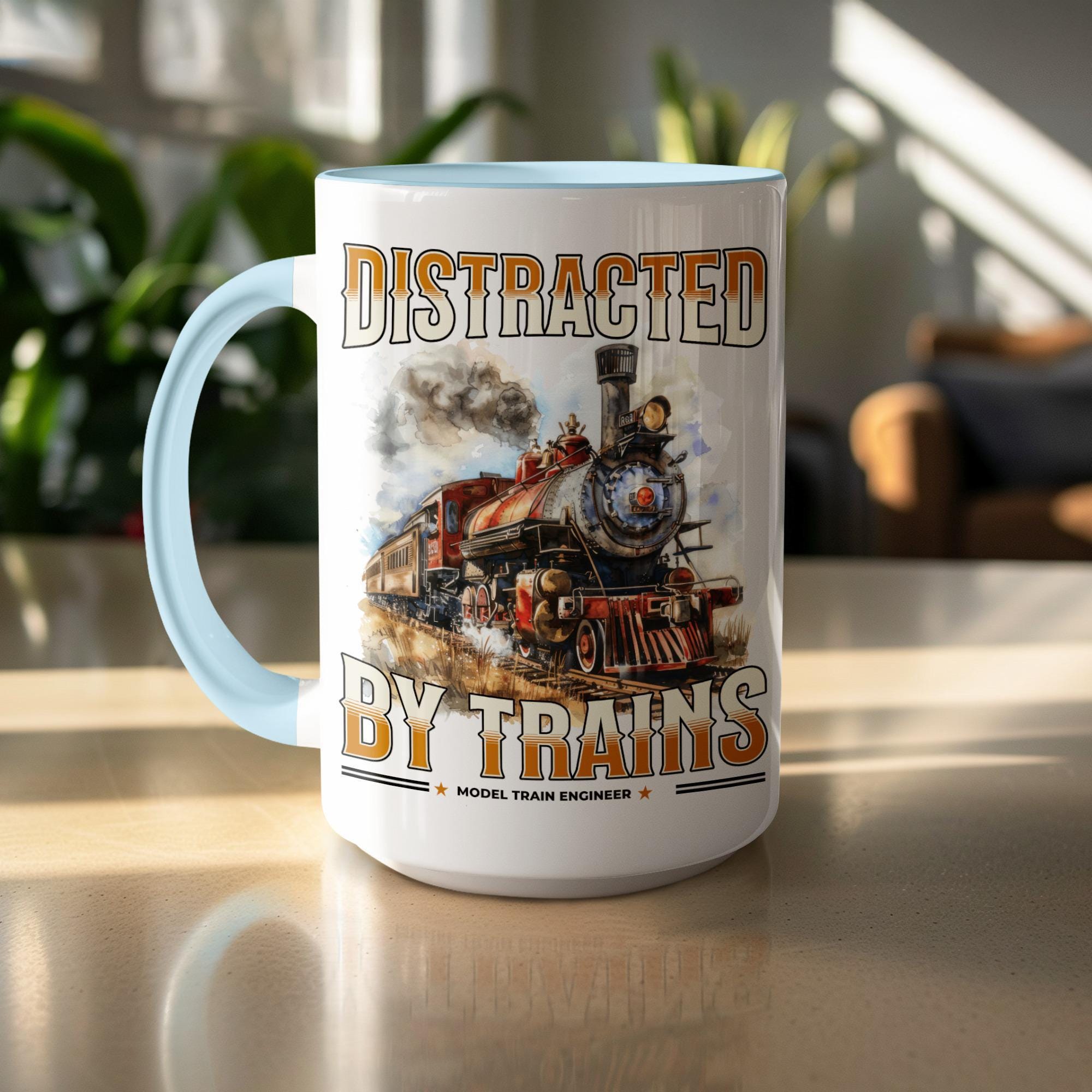 Distracted by Trains Mug, Train Lover Gift, Model Train Engineer Present, Train Enthusiast Mug, Locomotive Mug, Train Gift Idea