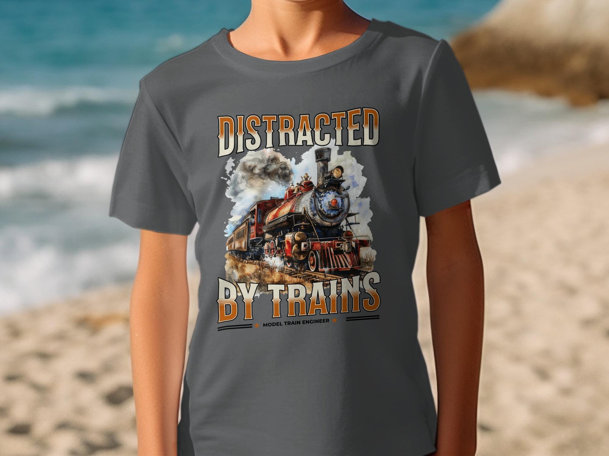 Distracted By Trains T Shirt, Model Train Engineer Tee, Train Lover Gift, Locomotive Shirt, Vintage Steam Train Tee, Railroad Fan T Shirt