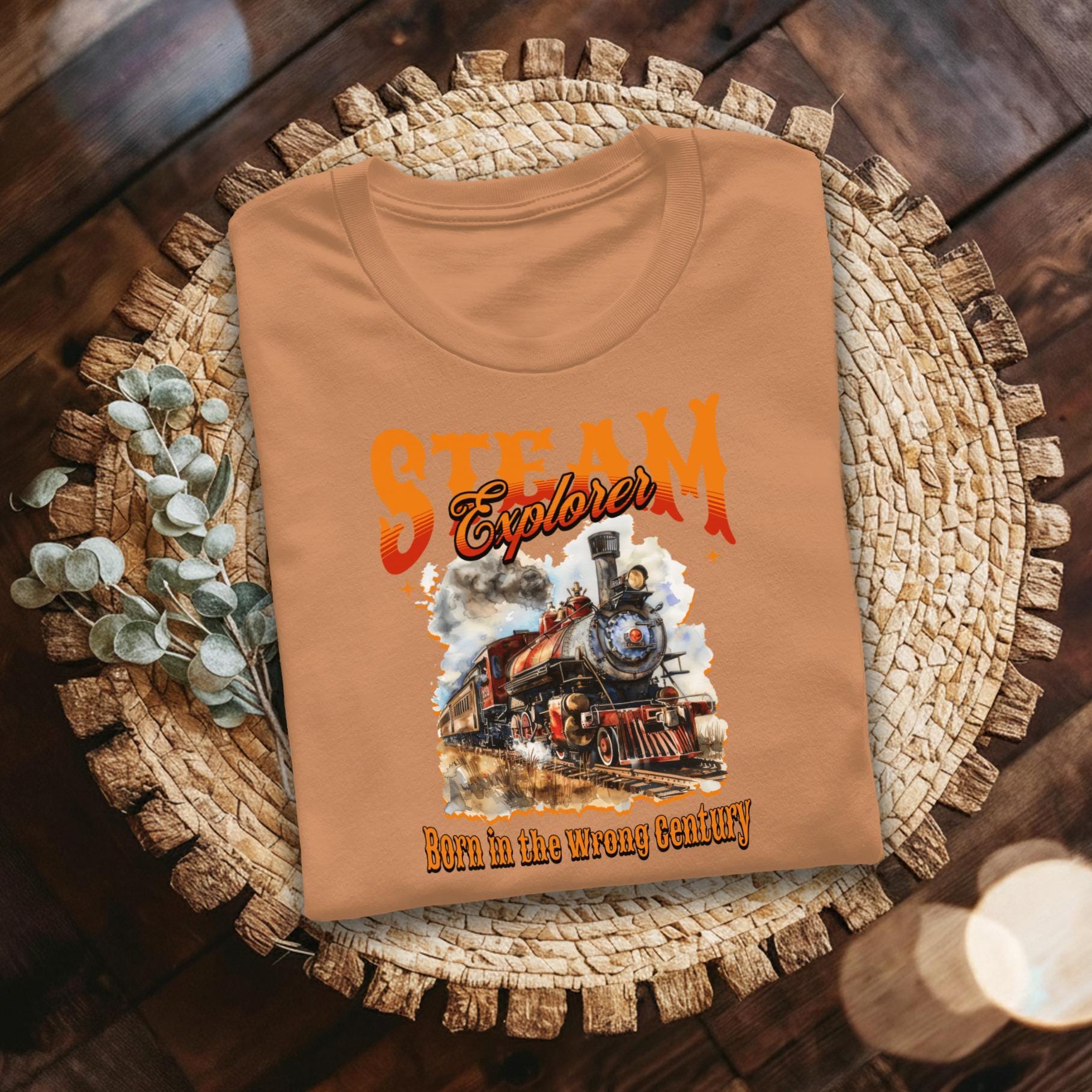 Steam Explorer T-Shirt, Vintage Train Tee, Born in Wrong Century Top, Retro Railroad Shirt, Locomotive Gift, Steampunk Style Shirt