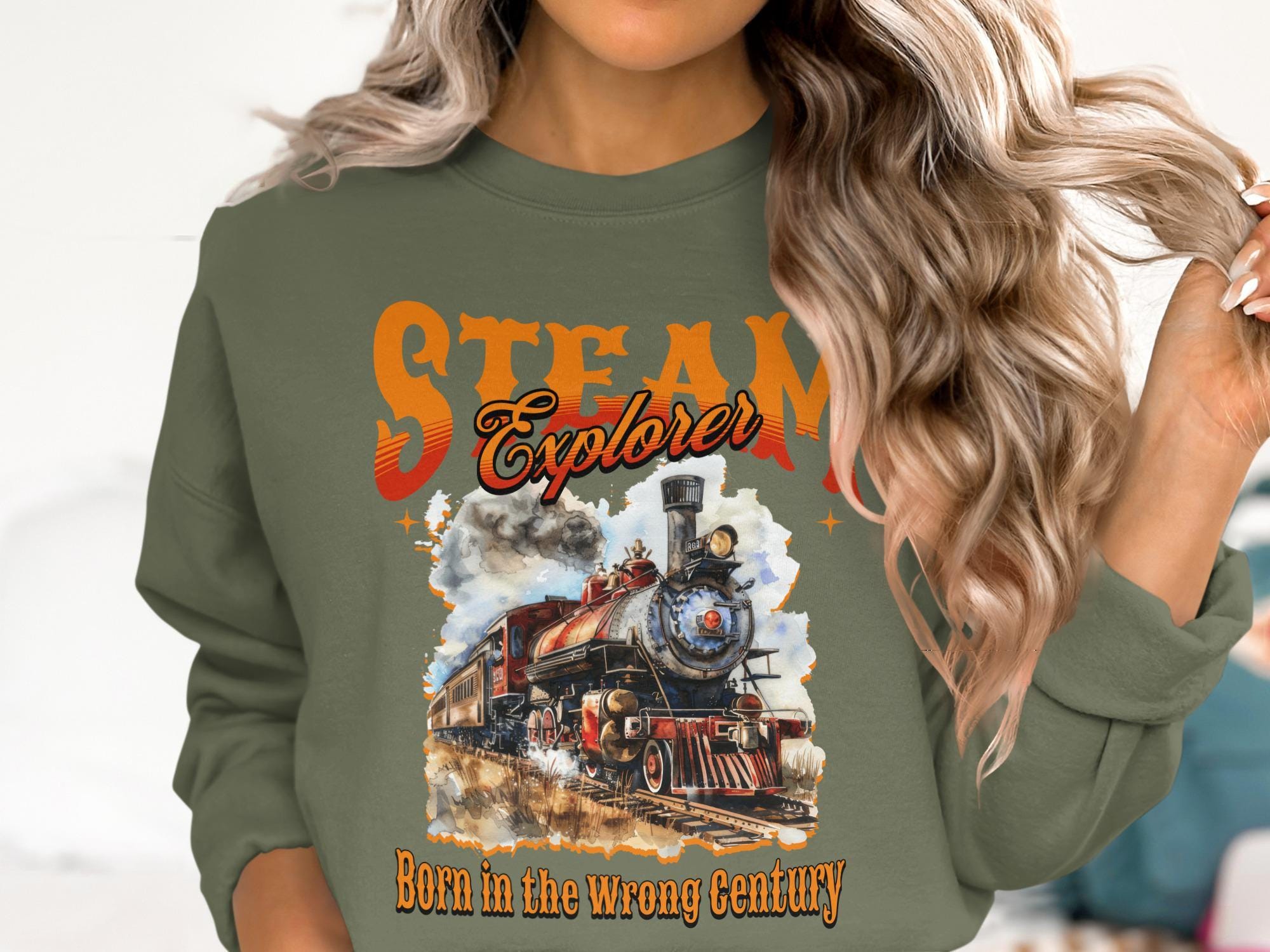 Steam Explorer T-Shirt, Vintage Train Tee, Born in Wrong Century Top, Retro Railroad Shirt, Locomotive Gift, Steampunk Style Shirt