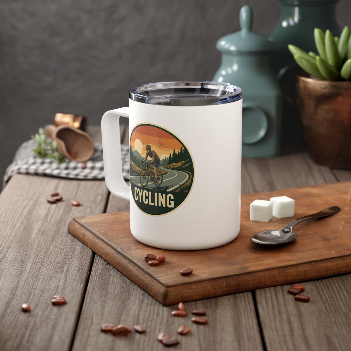 Cycling Mug, Bicycle Rider Coffee Cup, Outdoor Sports Gift, Cycling Enthusiast Drinkware, Vintage Style Mug, Biking Camping Cup