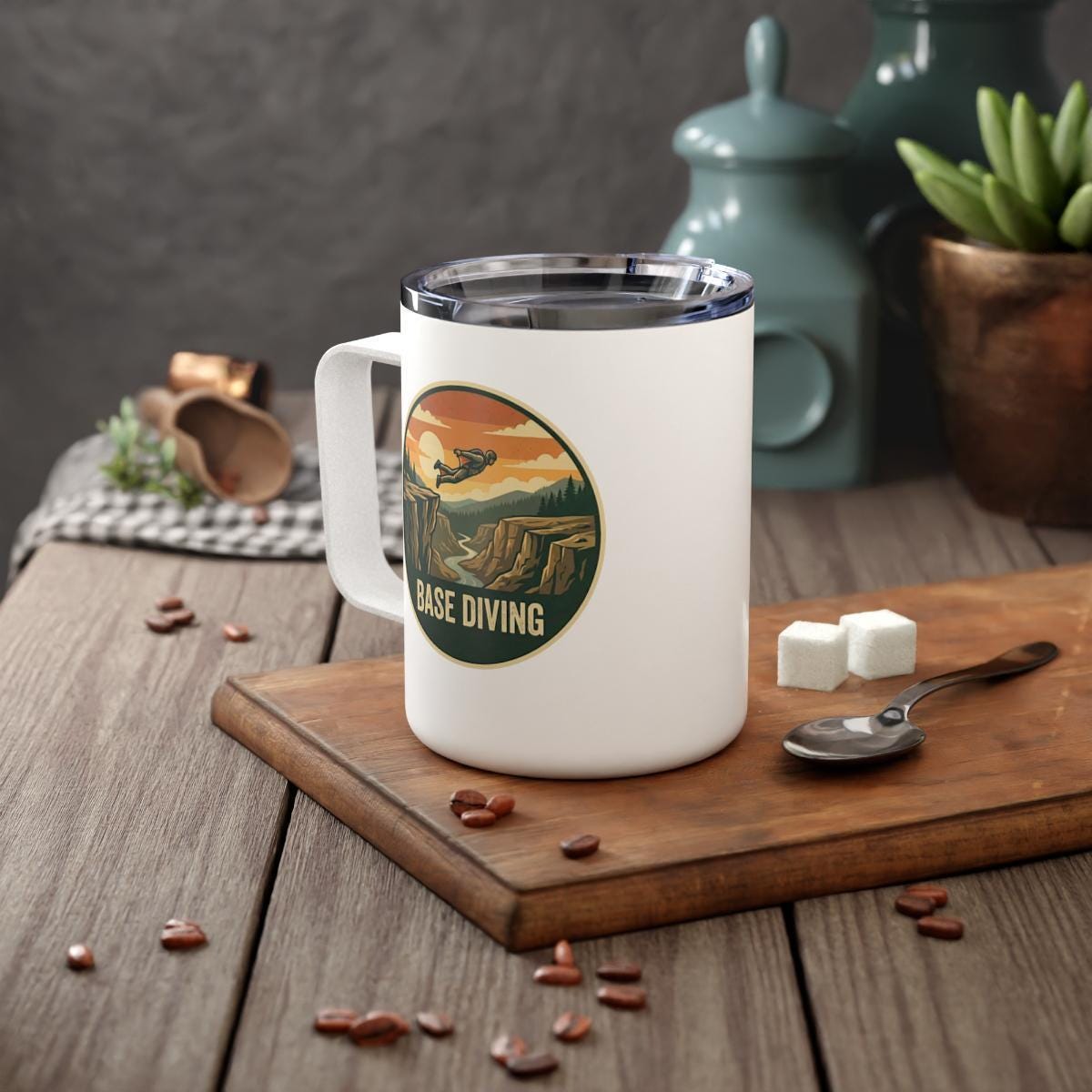 Base Diving Mug, Outdoors Adventure Coffee Cup, Scenic Design, Unique Gift for Adventurers, Base Jumping Drinkware, Ceramic Mug