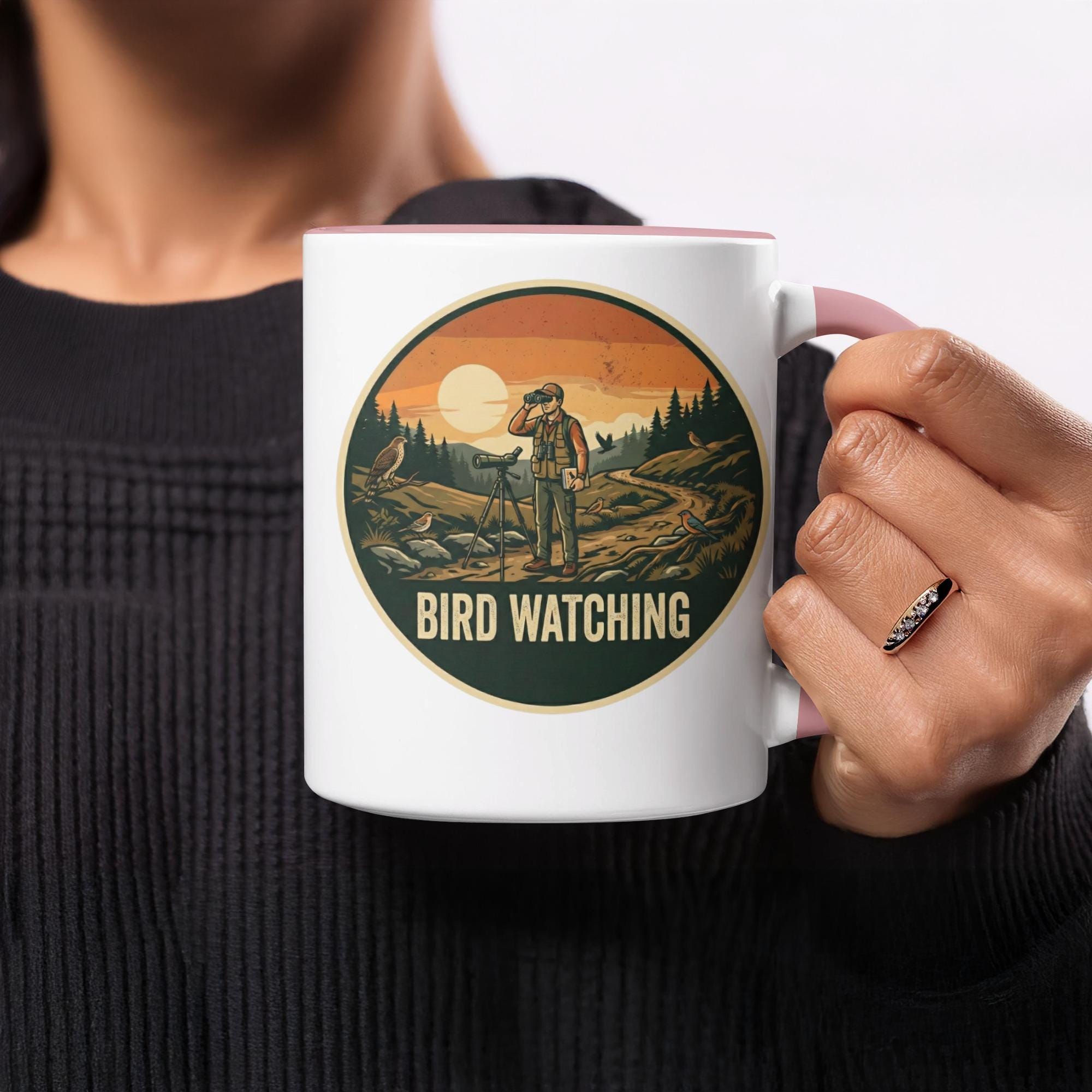 Bird watching coffee mug, Outdoorsman bird lover gift, Scenic wildlife mug for birdwatchers, Birdwatching enthusiast mug