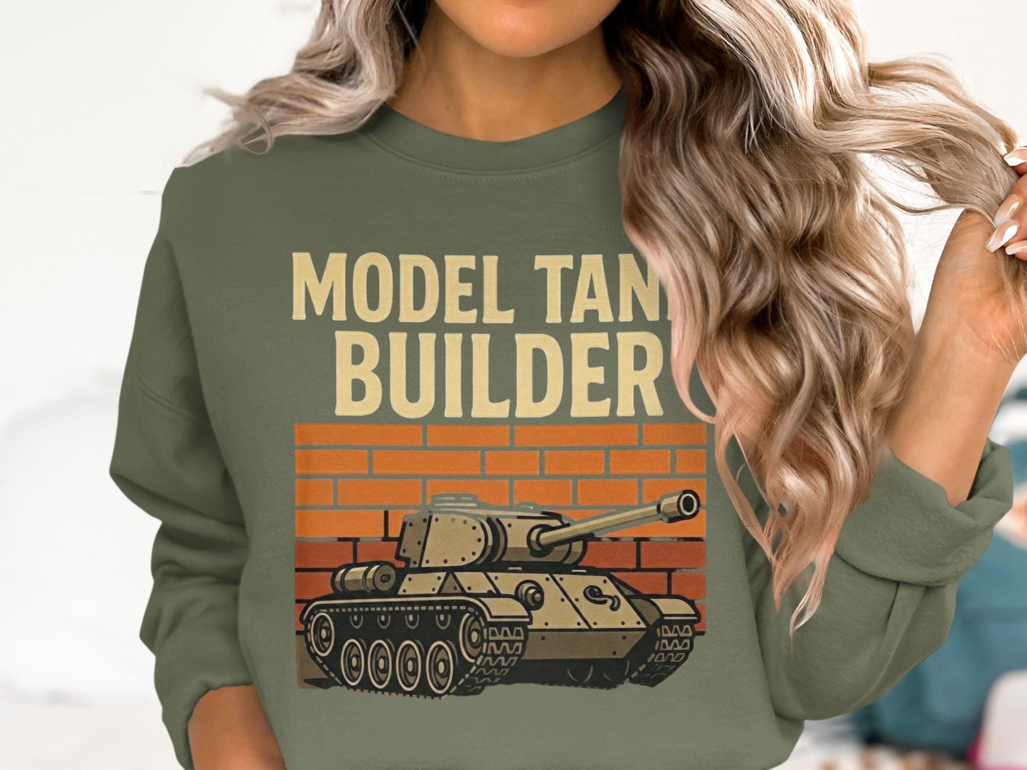 Model Tank Builder Sweatshirt, Brick Wall Tank Graphic Sweater, Military Enthusiast Gift, Tank Top, Army Model Building Shirt