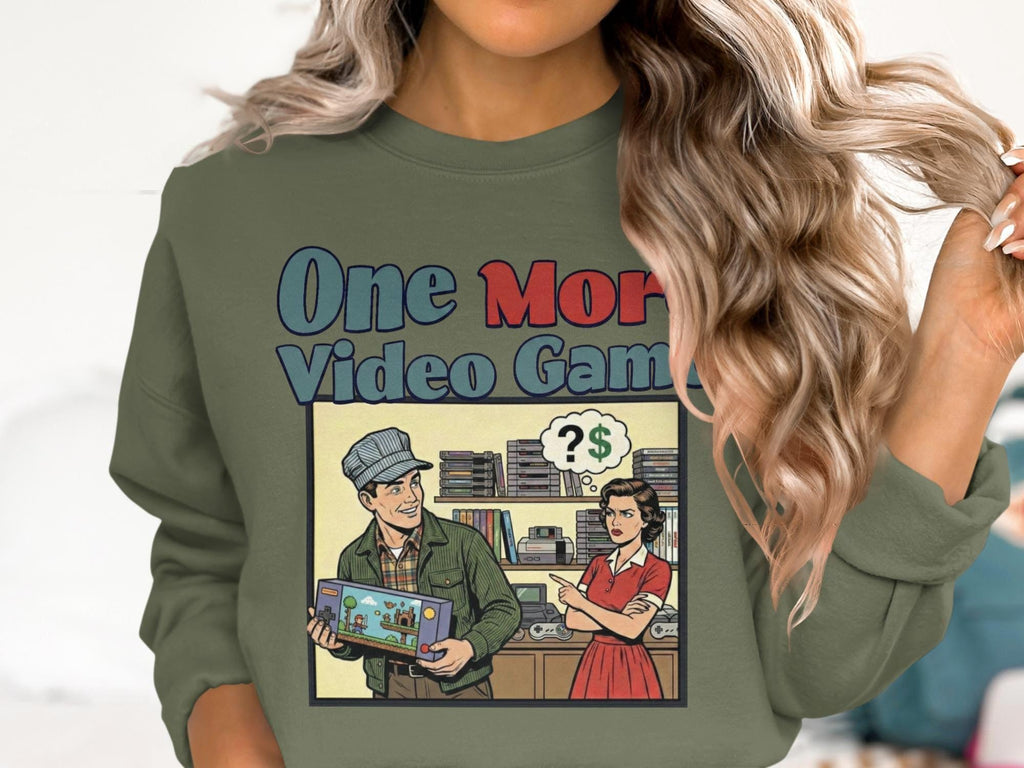 Retro Gamer Sweatshirt, One More Video Game Graphic Pullover, Funny Gaming Sweatshirt Gift, Unisex Nostalgic Gamer Apparel