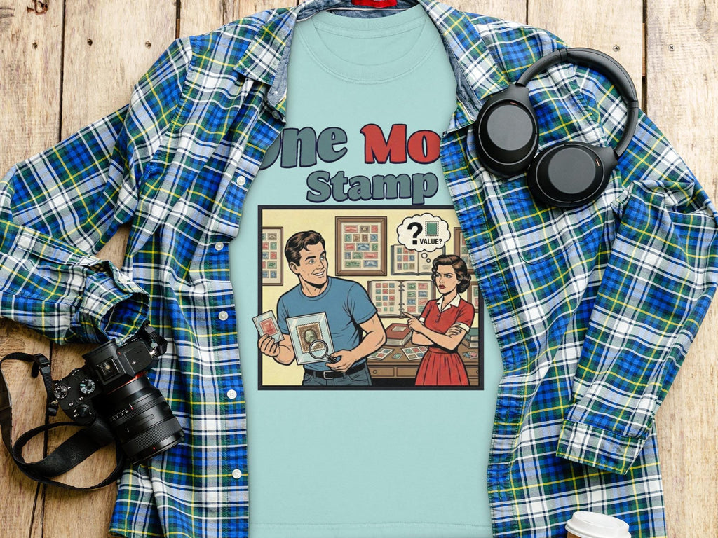One More Stamp T Shirt, Retro Stamp Collection Graphic Tee, Gift for Stamp Collectors, Vintage Style Stamp Lover Shirt