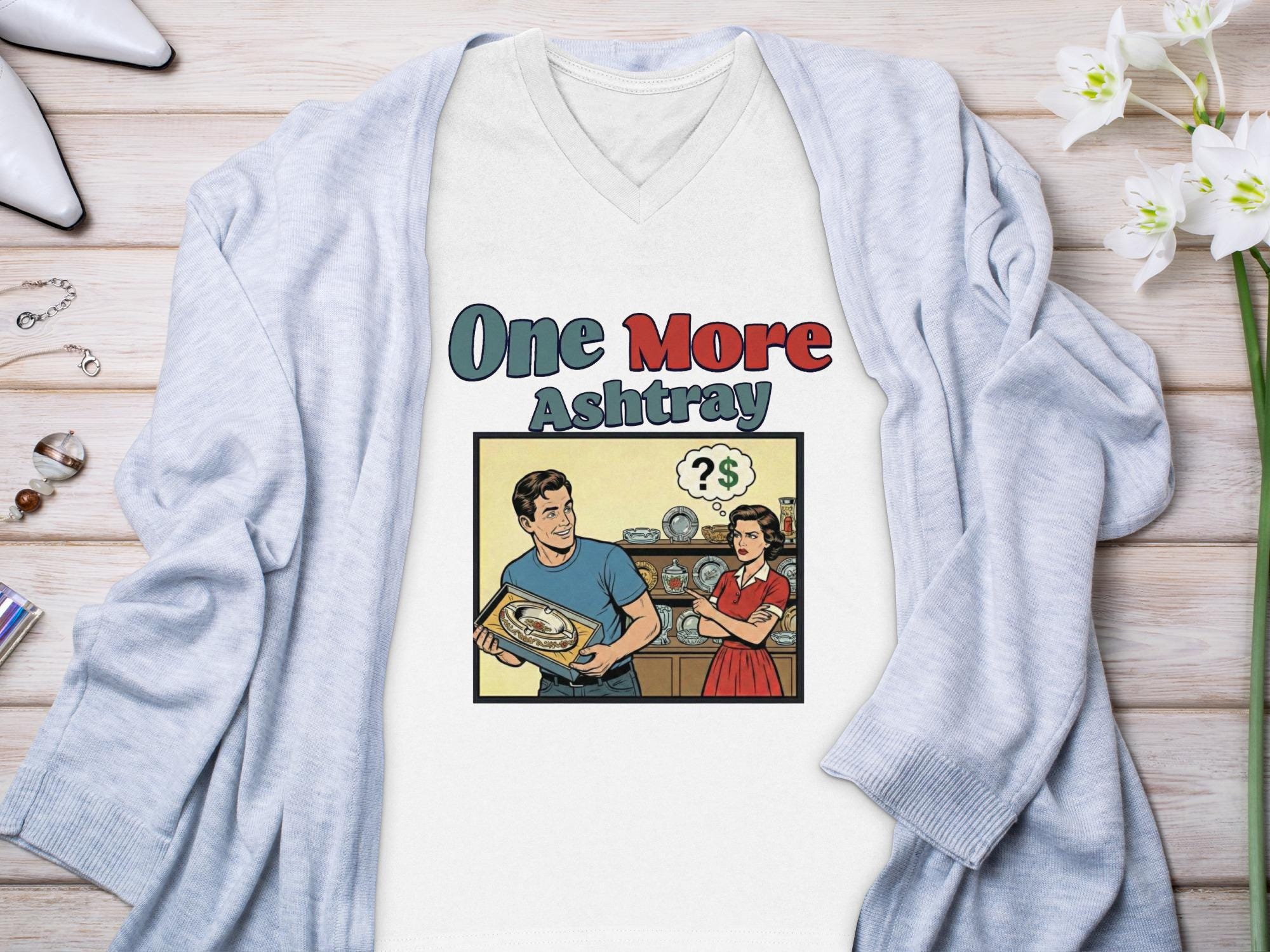 Funny Graphic Tee, Retro Style Ashtray Design T-Shirt, Vintage Cartoon Humor, Unique Gift Idea, Comic Art Print Top