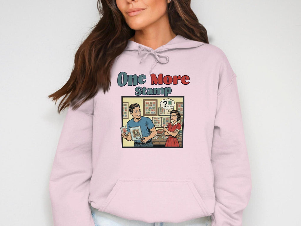 Retro One More Stamp Hoodie, Unique Graphic Unisex Sweatshirt, Funny Pop Art Gift, Vintage Collectors Apparel, Cozy Casual Wear