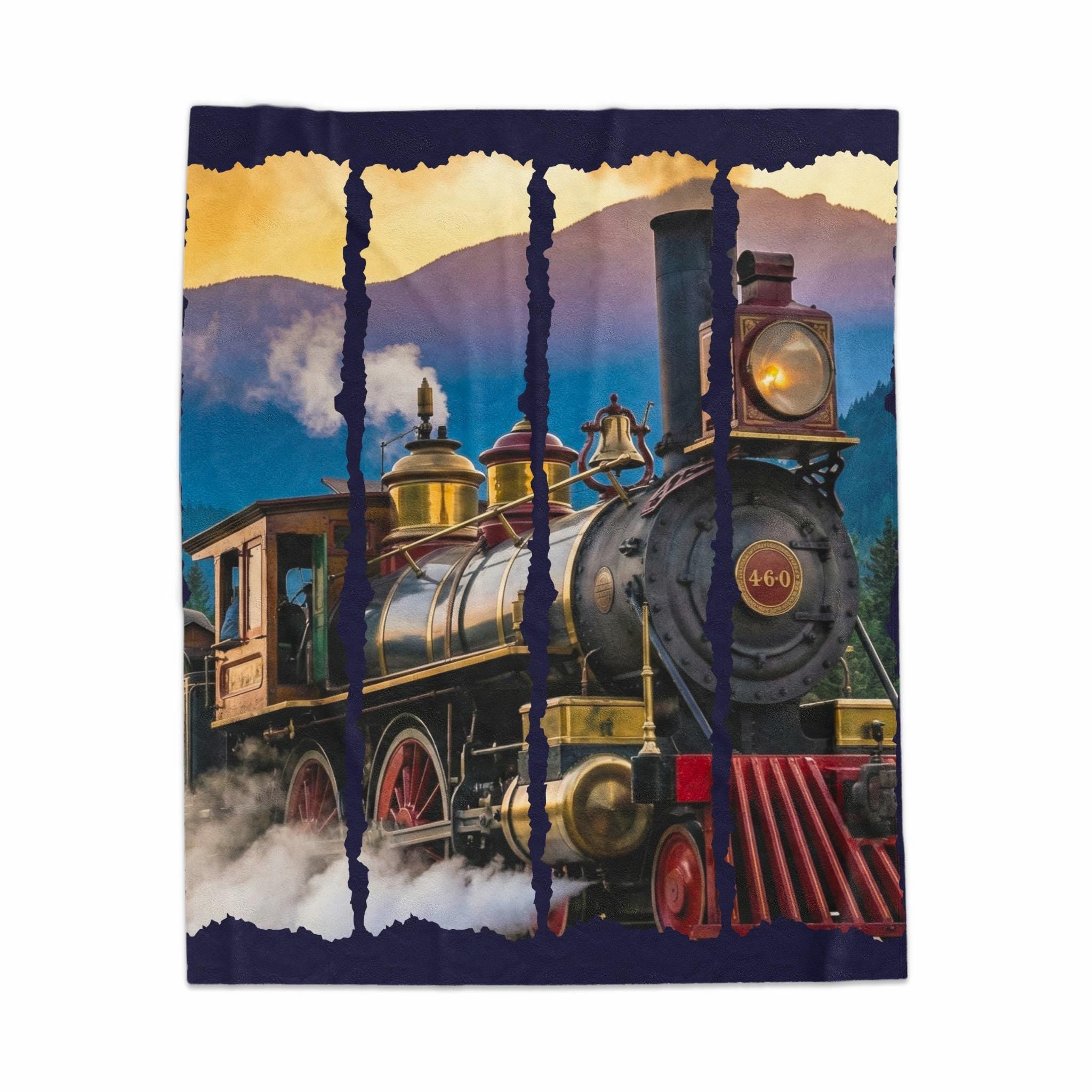 Vintage Steam Train Blanket, Railway Enthusiast Gift, Historic Locomotive Decor, Cozy Train Themed Throw, Classic Train Lover Blanket