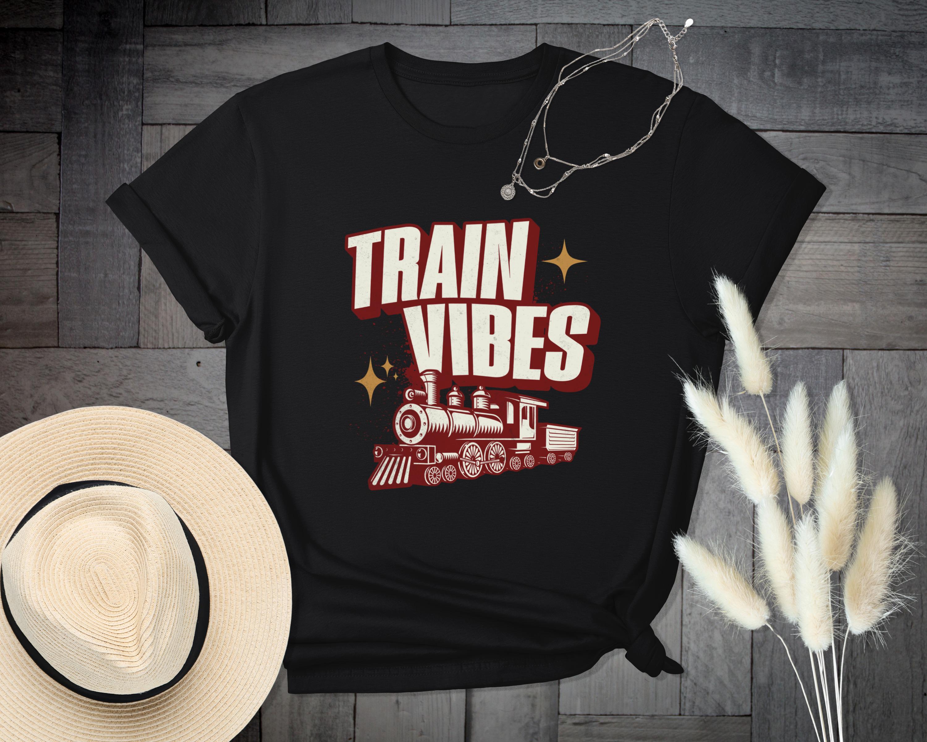 Train Vibes T-Shirt, Retro Train Graphic Tee, Vintage Locomotive Shirt, Railroad Enthusiast Gift, Train Lover Apparel