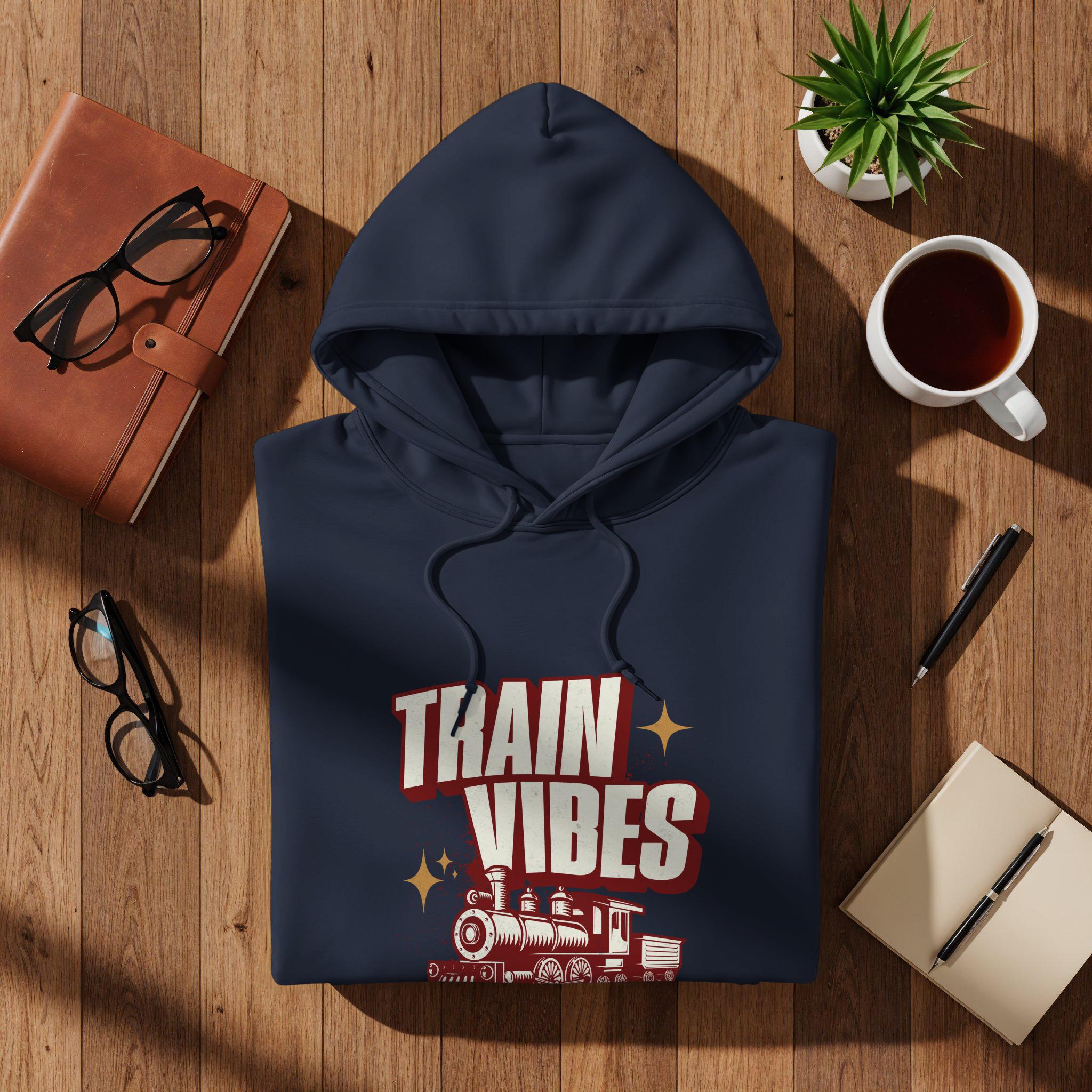 Train Vibes Hoodie, Cozy Pullover for Train Lovers, Cool Train Graphic Sweatshirt, Perfect Gift for Train Enthusiasts