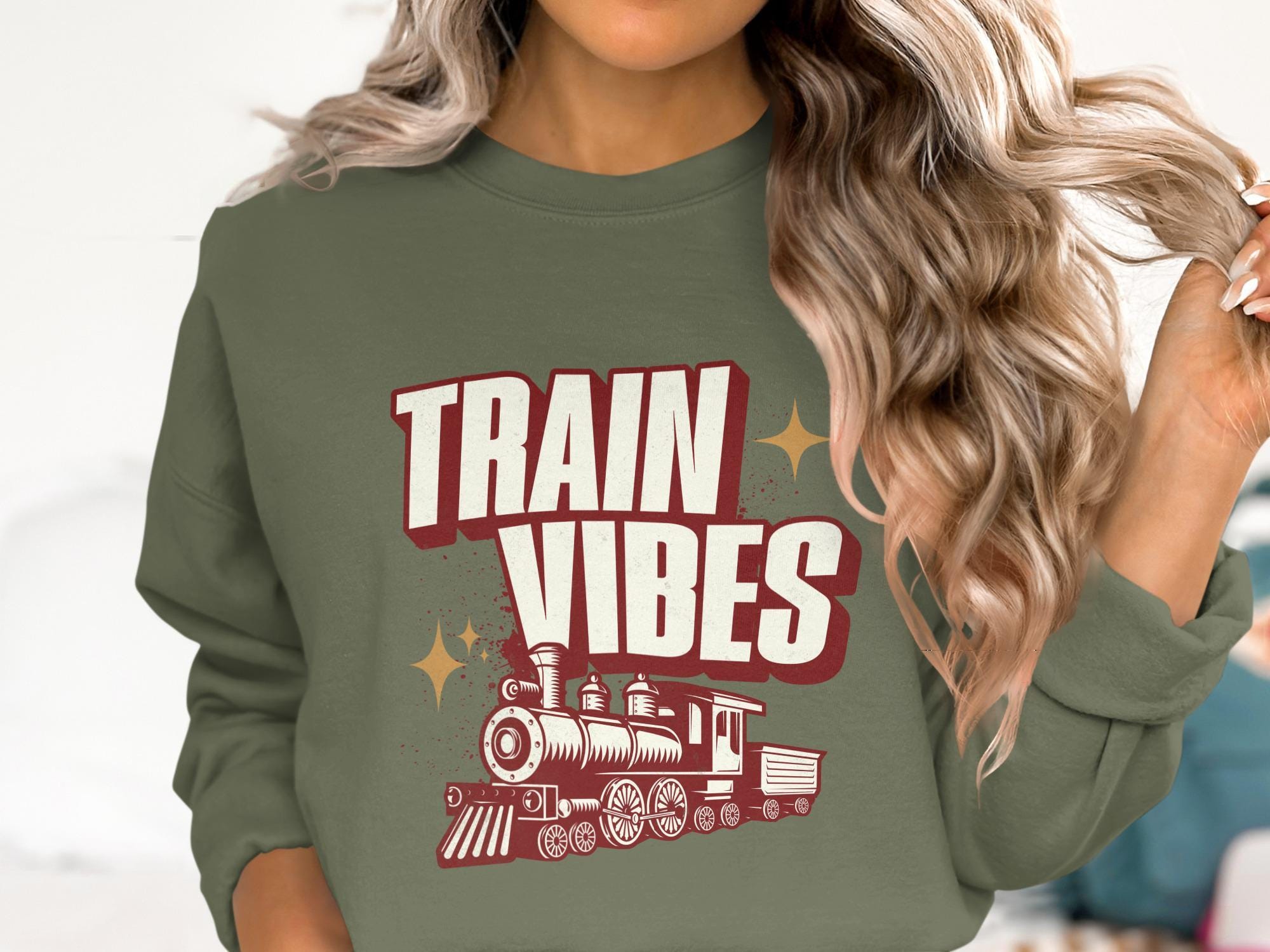 Train Vibes Sweatshirt, Vintage Train Graphic Pullover, Retro Locomotive Crewneck, Railway Enthusiast Gift, Cool Train Shirt