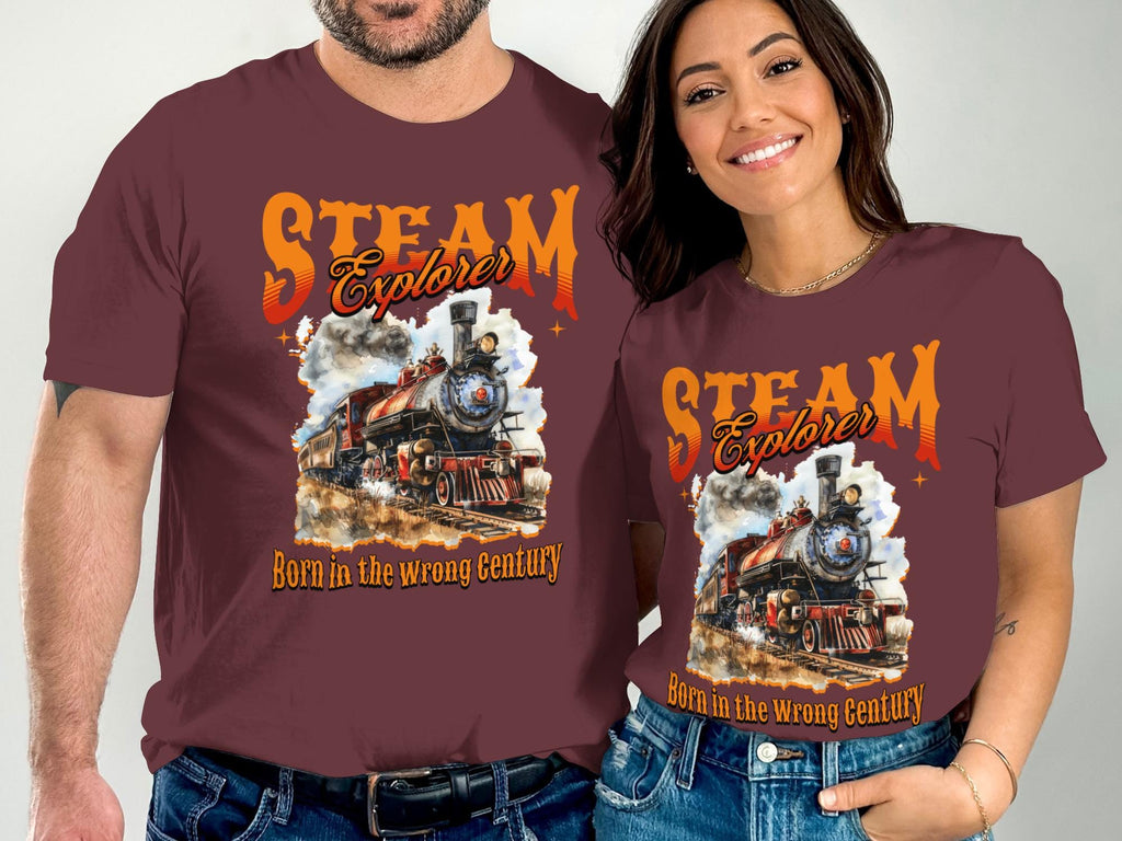 Steam Explorer T Shirt, Born in the Wrong Century Shirt, Vintage Train Graphic Tee, Retro Railfan Gift, Train Enthusiast Apparel