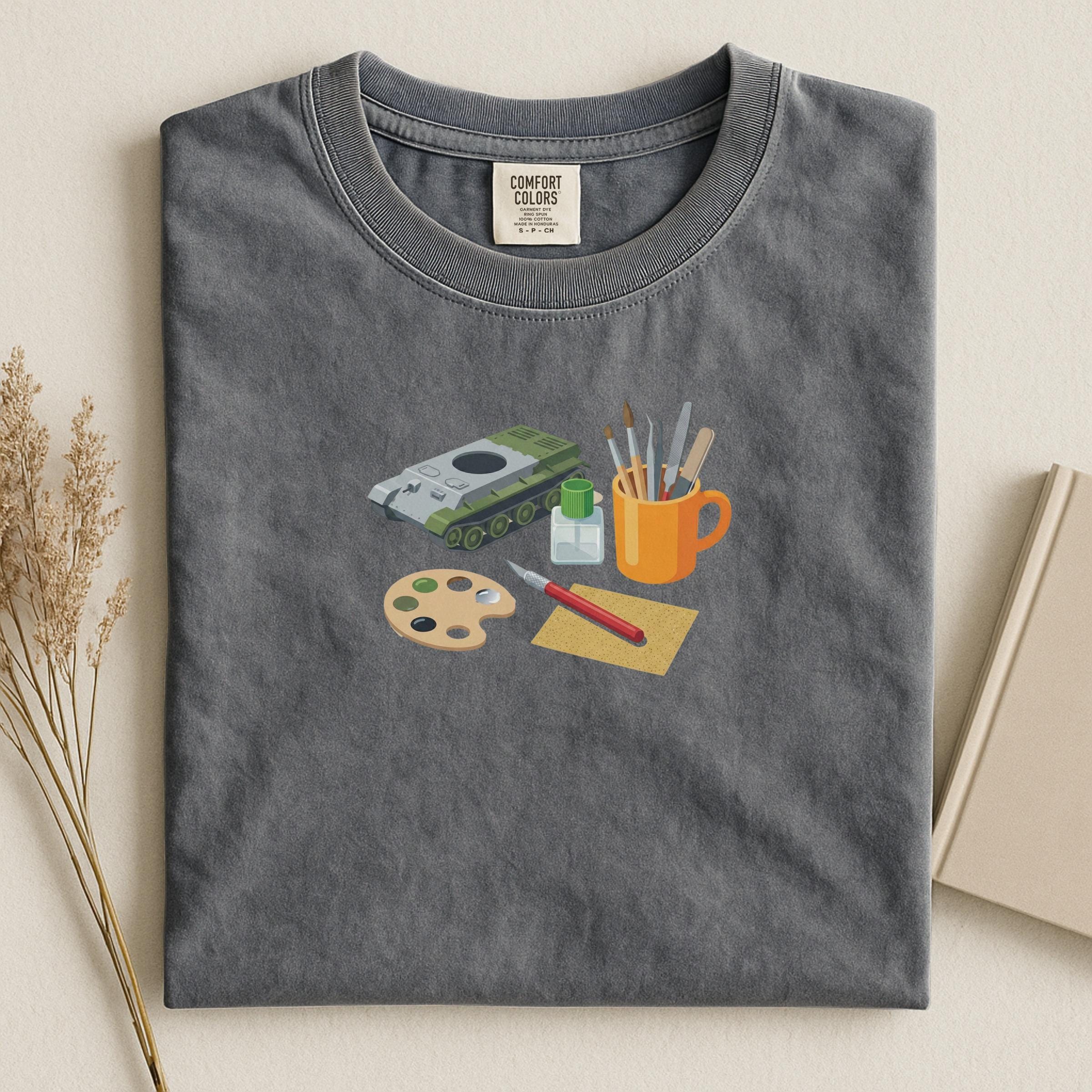 Model Building T Shirt, Hobbyist Gift, Tank Model Kit Shirt, Painter Artist Tee, Crafting Supplies Graphic Tee, Unisex Casual Top