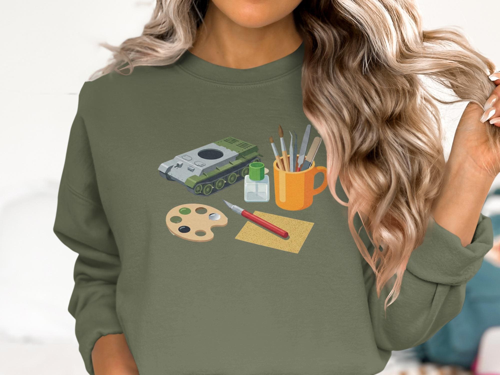 Crafting Essentials Sweatshirt, Art Supplies Crewneck, Painting Tools Graphic Shirt, Gift for Artists, Tank Model Sweater