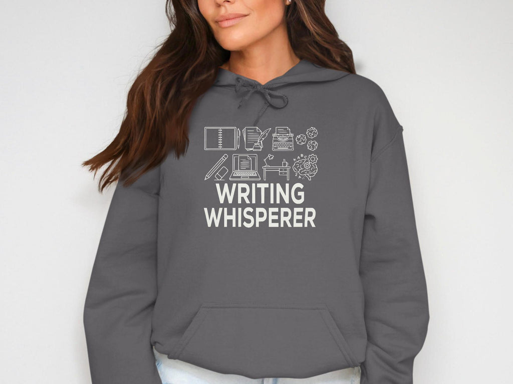 Writing Whisperer hoodie, Writer gift, Cozy gray sweatshirt, Book lover apparel, Literary sweatshirts, Bookish hoodie for readers