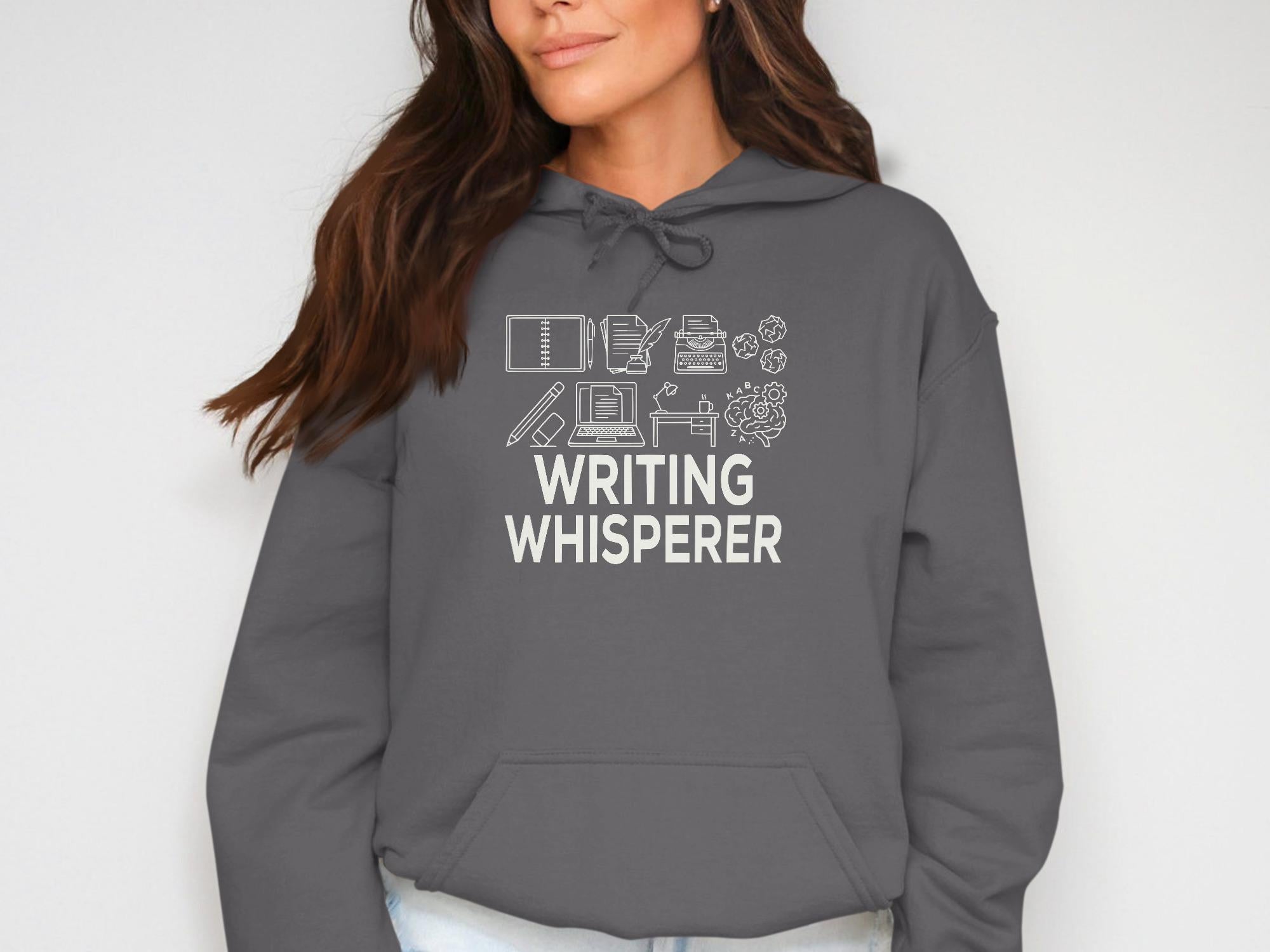 Writing Whisperer hoodie, Writer gift, Cozy gray sweatshirt, Book lover apparel, Literary sweatshirts, Bookish hoodie for readers