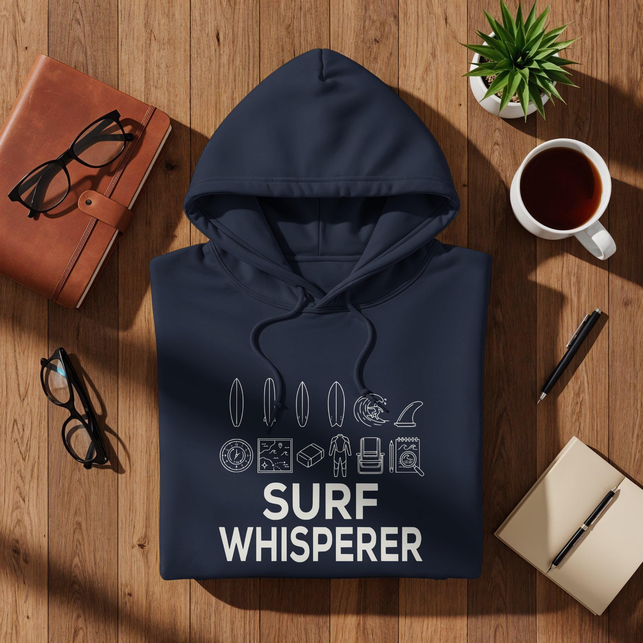 Surf Whisperer Hoodie, Surfing Gift for Surfers, Ocean Lover Apparel, Beach Wear, Cozy Hoodie for Surf Enthusiasts, Surfing Sweatshirt