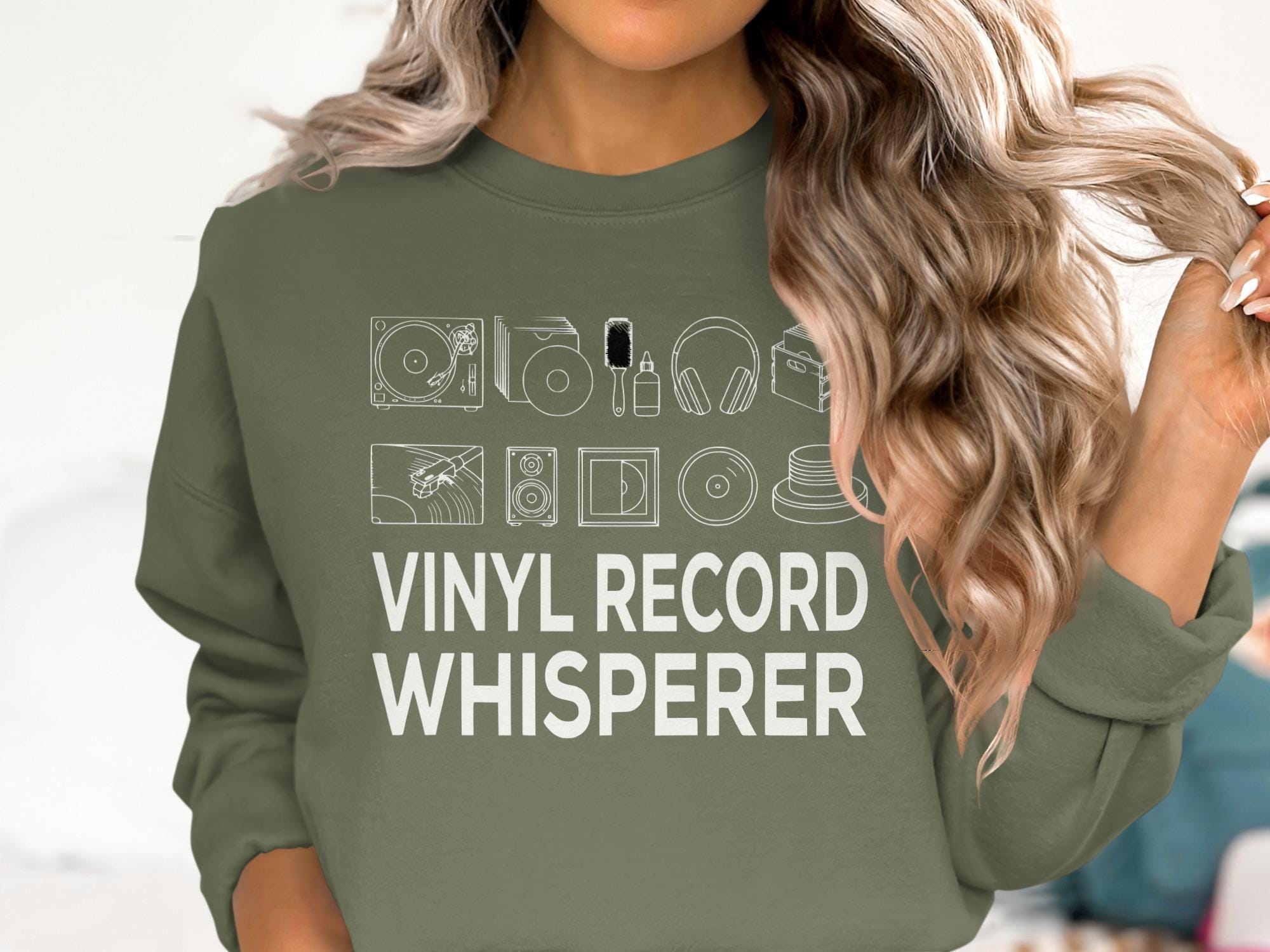 Vinyl Record Whisperer Sweatshirt, Music Lover Gift, Turntable Enthusiast Shirt, Record Collector Apparel, DJ Mixer Pullover