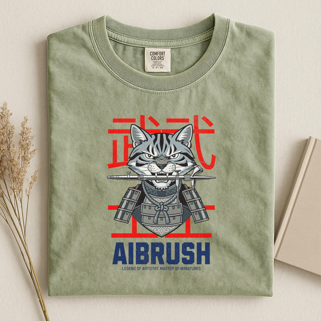 Samurai Cat Graphic Tee, Unique Aibrush Design T-shirt, Vintage Style Shirt, Cool Animal Art, Casual Wear, Unisex Clothing, Gift Idea
