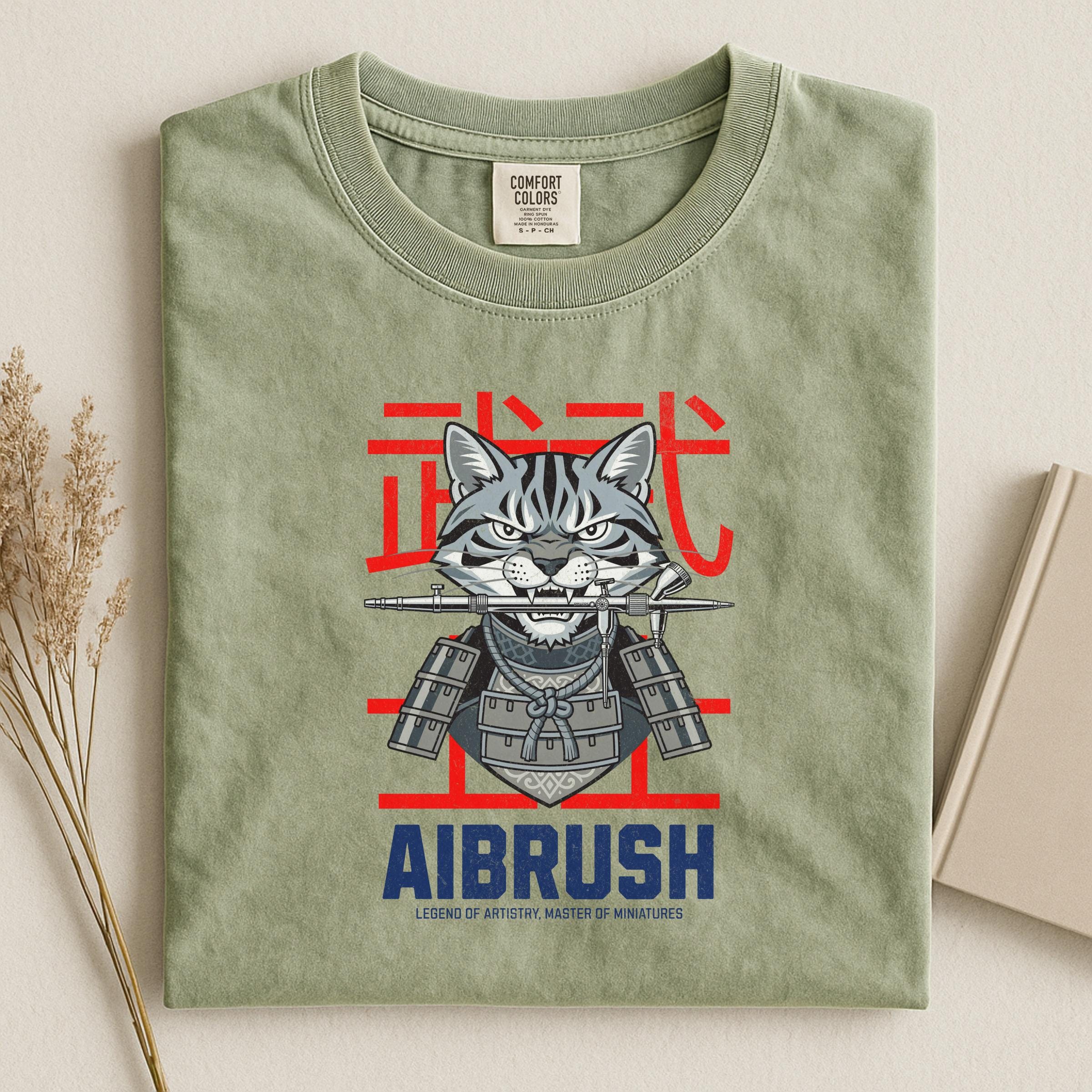 Samurai Cat Graphic Tee, Unique Aibrush Design T-shirt, Vintage Style Shirt, Cool Animal Art, Casual Wear, Unisex Clothing, Gift Idea