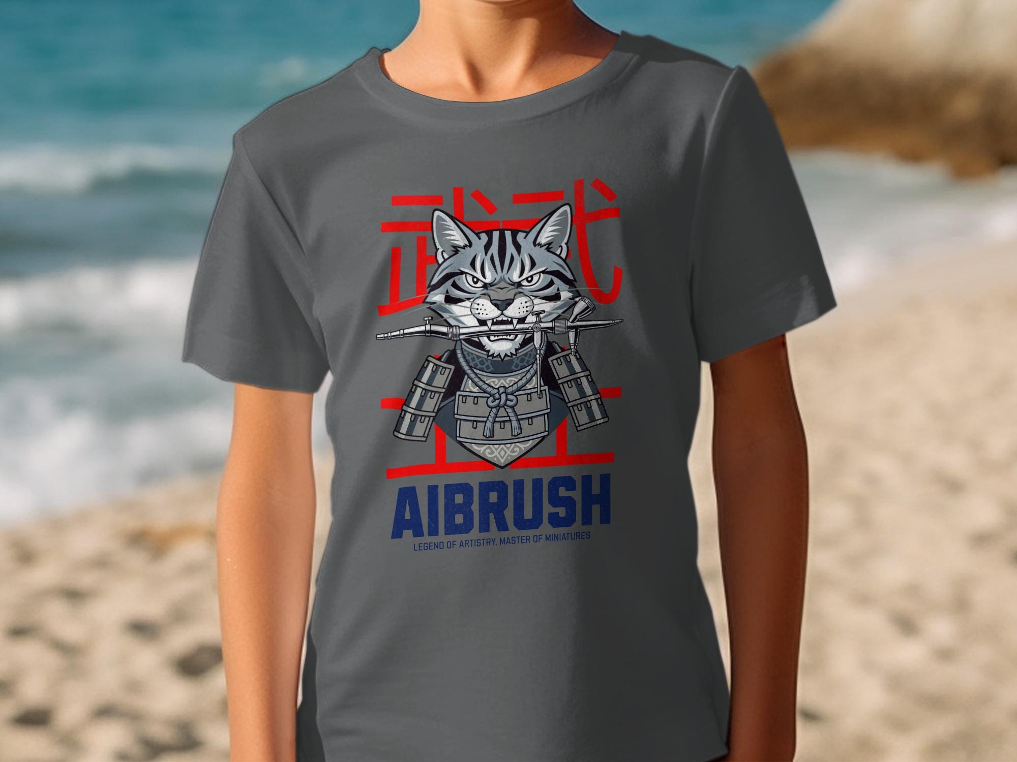 Samurai Cat T-Shirt, Airbrush Art Cat Samurai Graphic Tee, Unique Katana Cat Design Shirt, Cool Artistic Cat Lover Gift