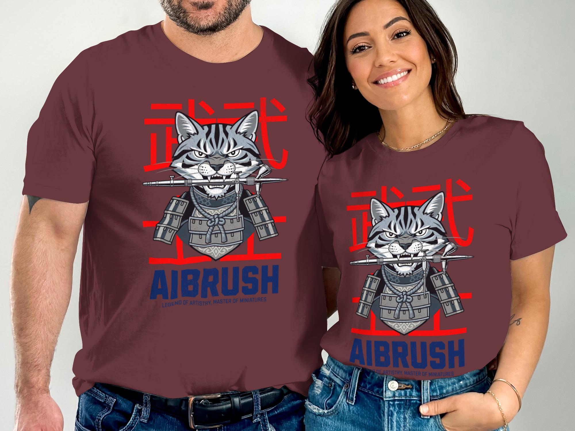 Samurai Cat T Shirt, Ninja Cat Graphic Tee, Cool Japanese Cat Shirt, Unique Cat Lover Gift, AIBRUSH Animal Art Shirt for Adults
