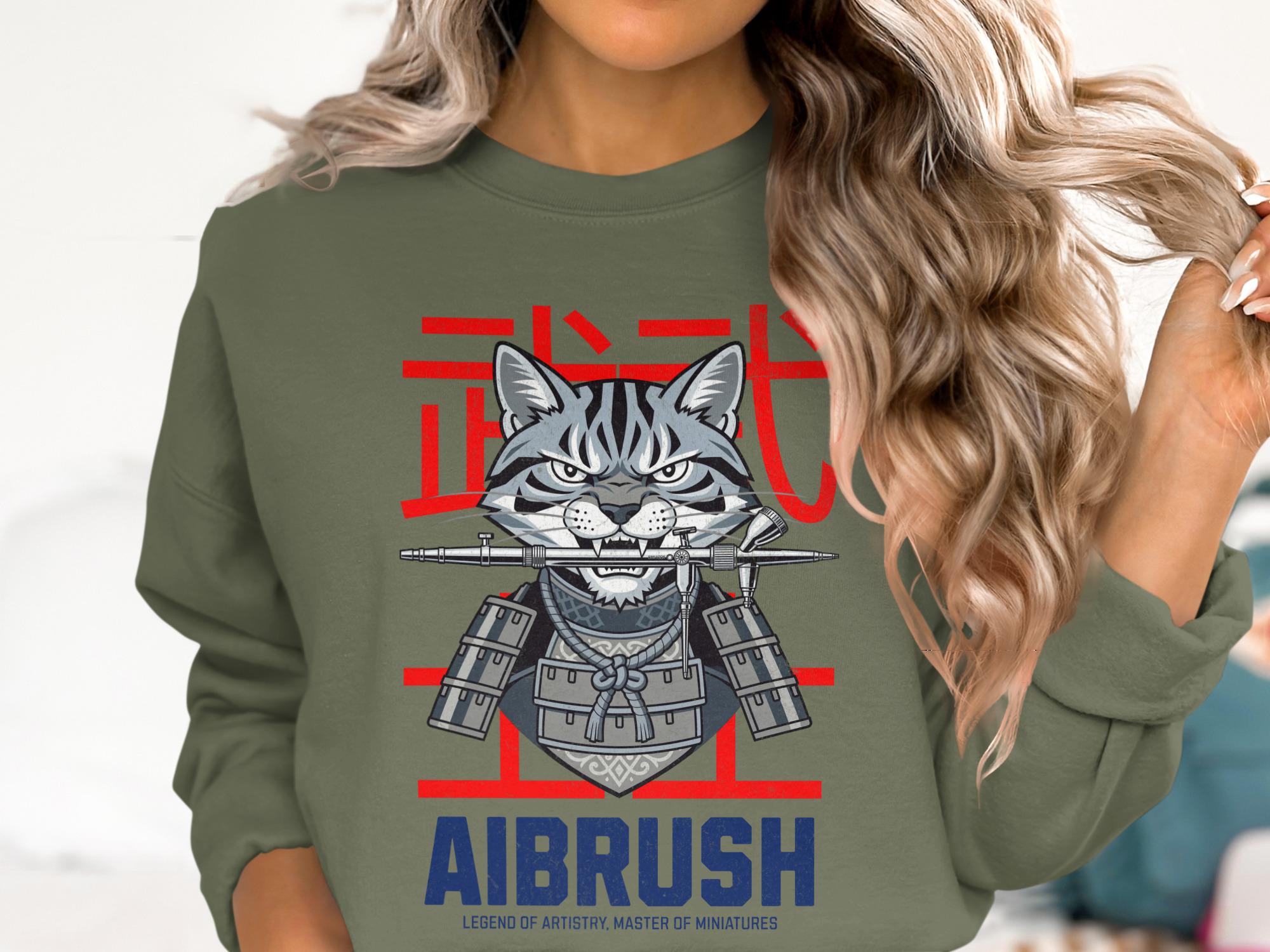 Samurai Cat Sweatshirt, Airbrush Style Art, Unique Graphic Design, Cozy Casual Wear, Cat Lover Gift, Cool Anime Vibes, Trendy Apparel
