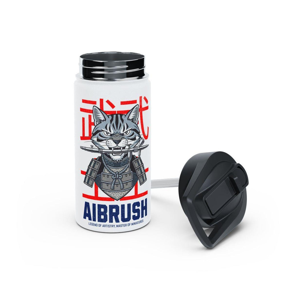 Samurai Cat Travel Mug, Cool Cat Art Tumbler, Japanese Style Drinkware, Unique Graphic Mug, Cat Lovers Gift, Fun Coffee Thermos