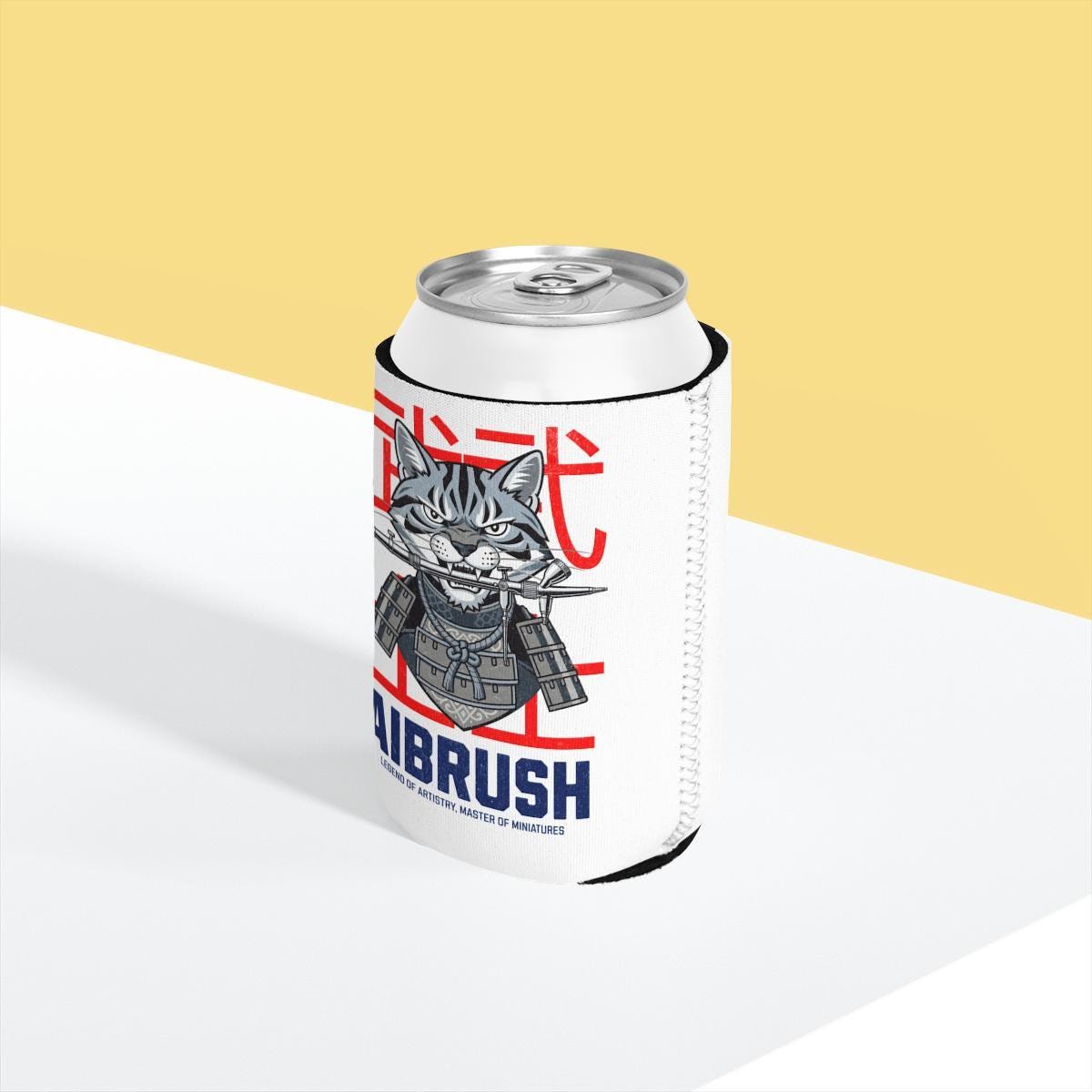 Samurai Cat Drink Sleeve, Fun and Unique Can Cooler, Cat Lover Gift, Beverage Insulator, Cool Drink Holder, Party Favor