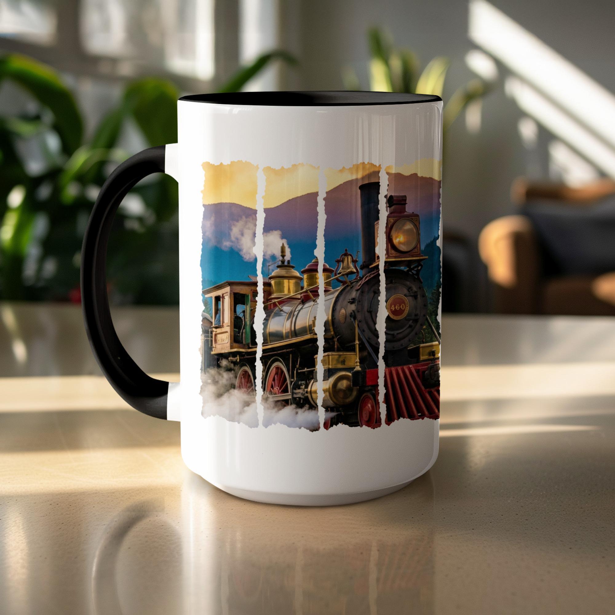 Vintage Steam Train Mug, Railroad Engine Coffee Cup, Steam Locomotive Art, Train Lover Gift, Historical Train Collectible Mug