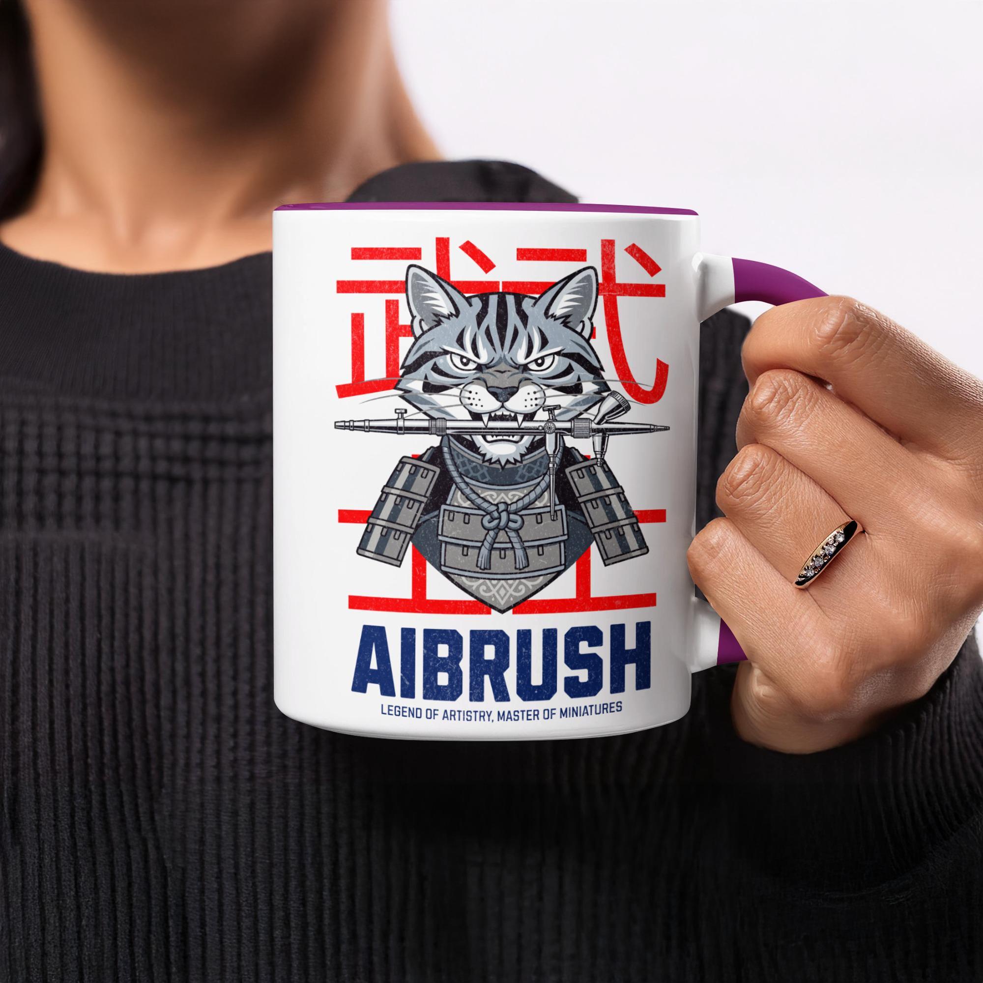 Samurai Cat Mug, Airbrush Legend Mug, Master of Miniatures Gift, Unique Cat Lover Coffee Cup, Cool Cat Artwork, Artistic Mug