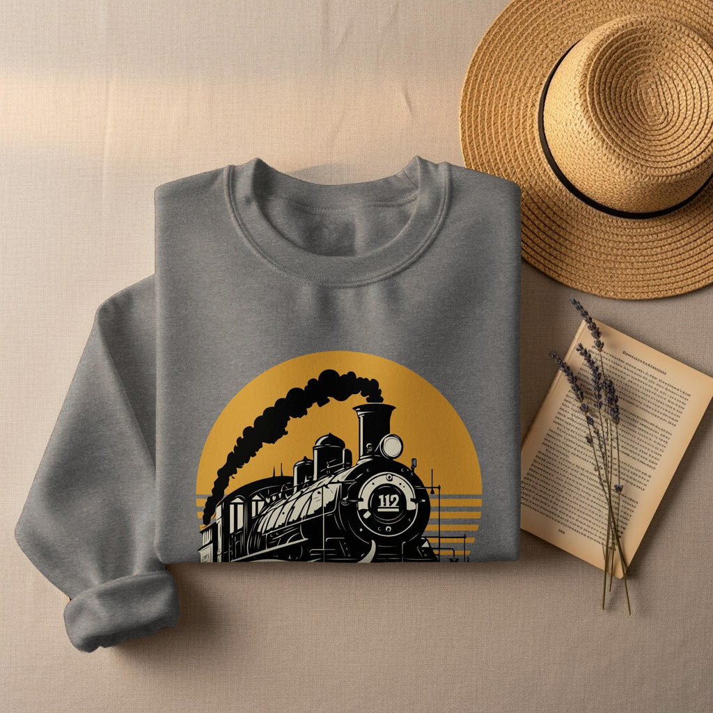 Vintage Train Graphic Sweatshirt, Locomotive Crewneck Pullover, Retro Train Lover Gift, Steam Engine Print Sweatshirt, Train Enthusiast Top