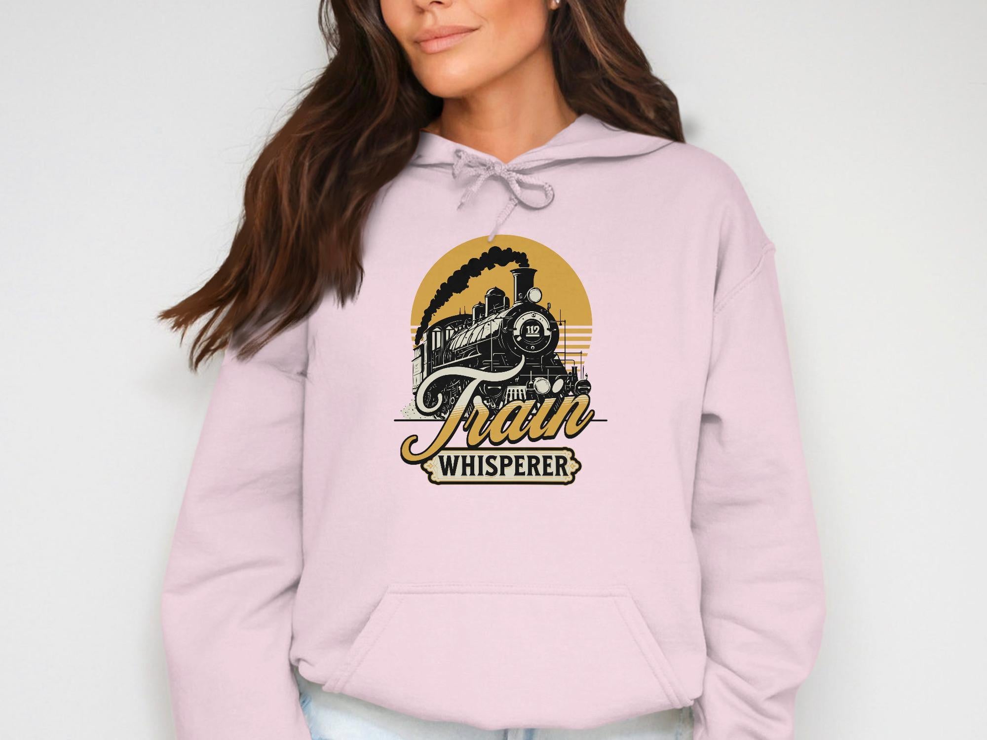 Train whisperer hoodie, vintage train sweatshirt, train lover gift, railroad fan apparel, steam engine graphic hoodie, retro style pullover