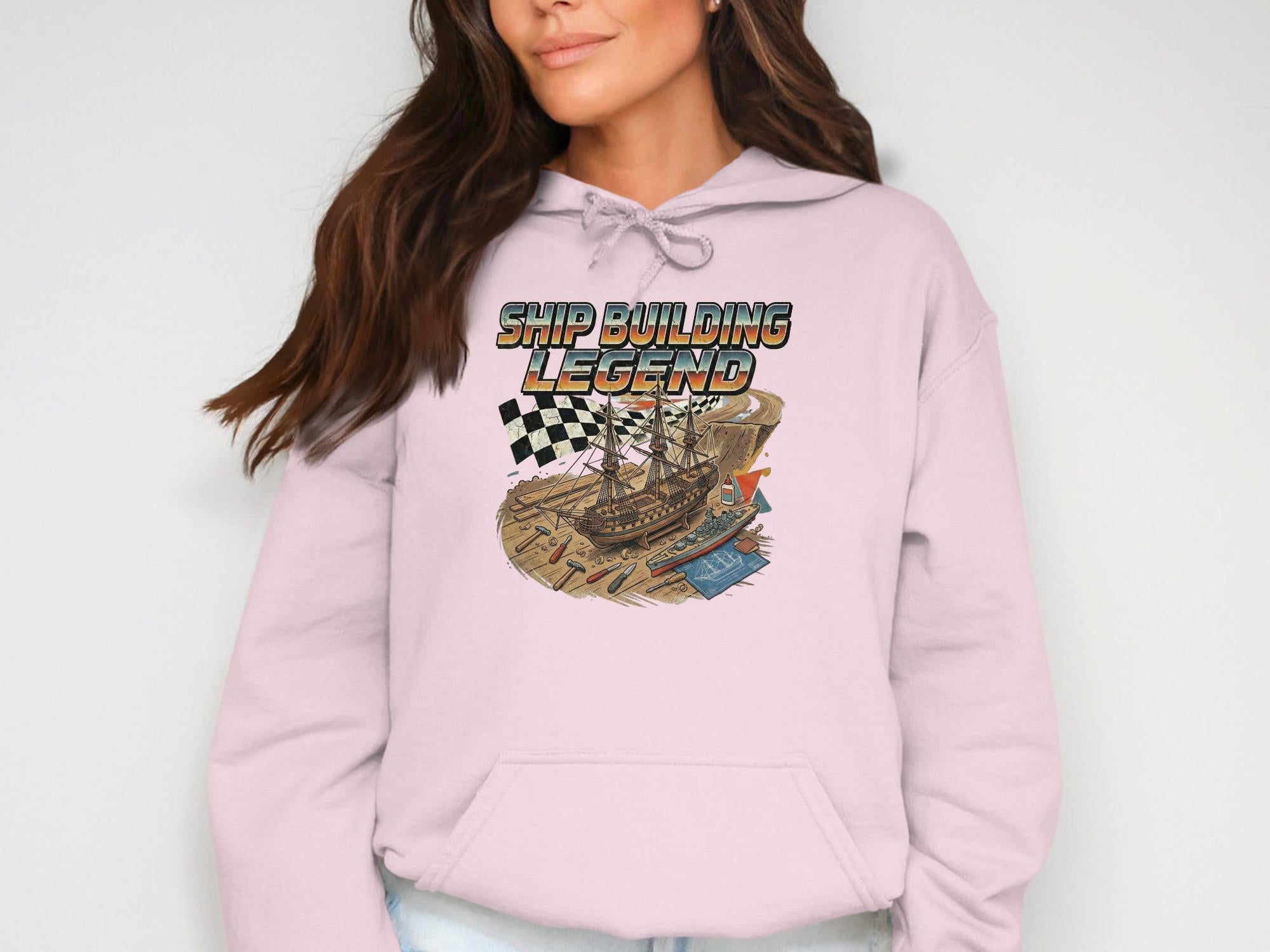 Ship Building Legend Hoodie, Nautical Graphic Sweatshirt, Maritime Art Hooded Pullover, Vintage Ship Design Hoodie