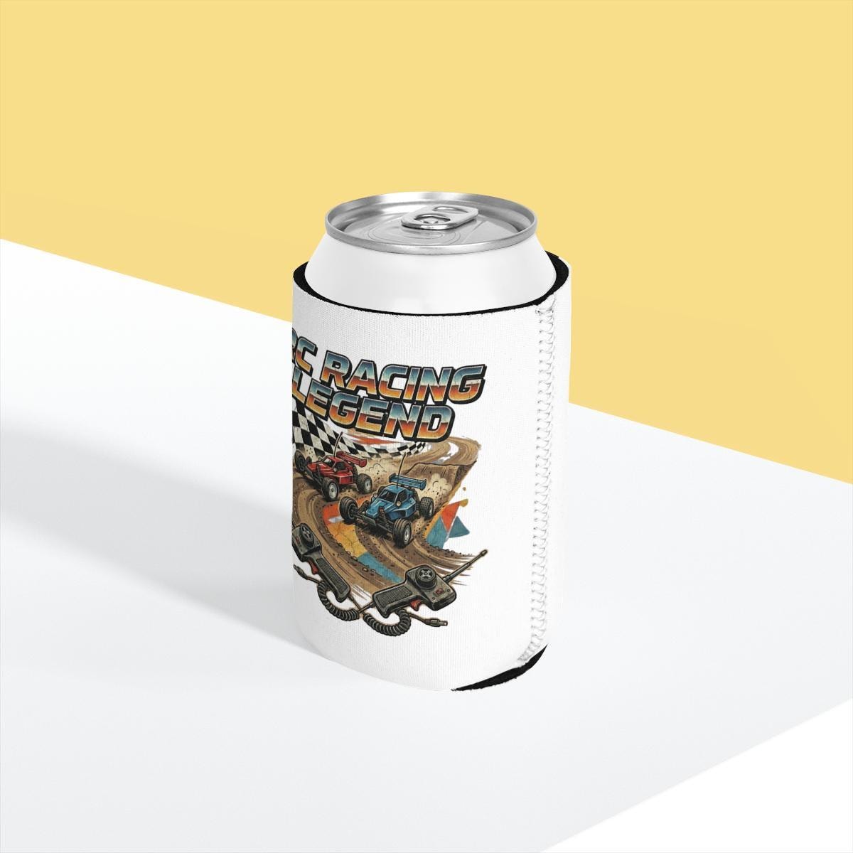 RC Racing Legend Can Cooler, Remote Control Car Themed Beverage Insulator, Race Car Design Drink Sleeve, Ideal for Racing Fans