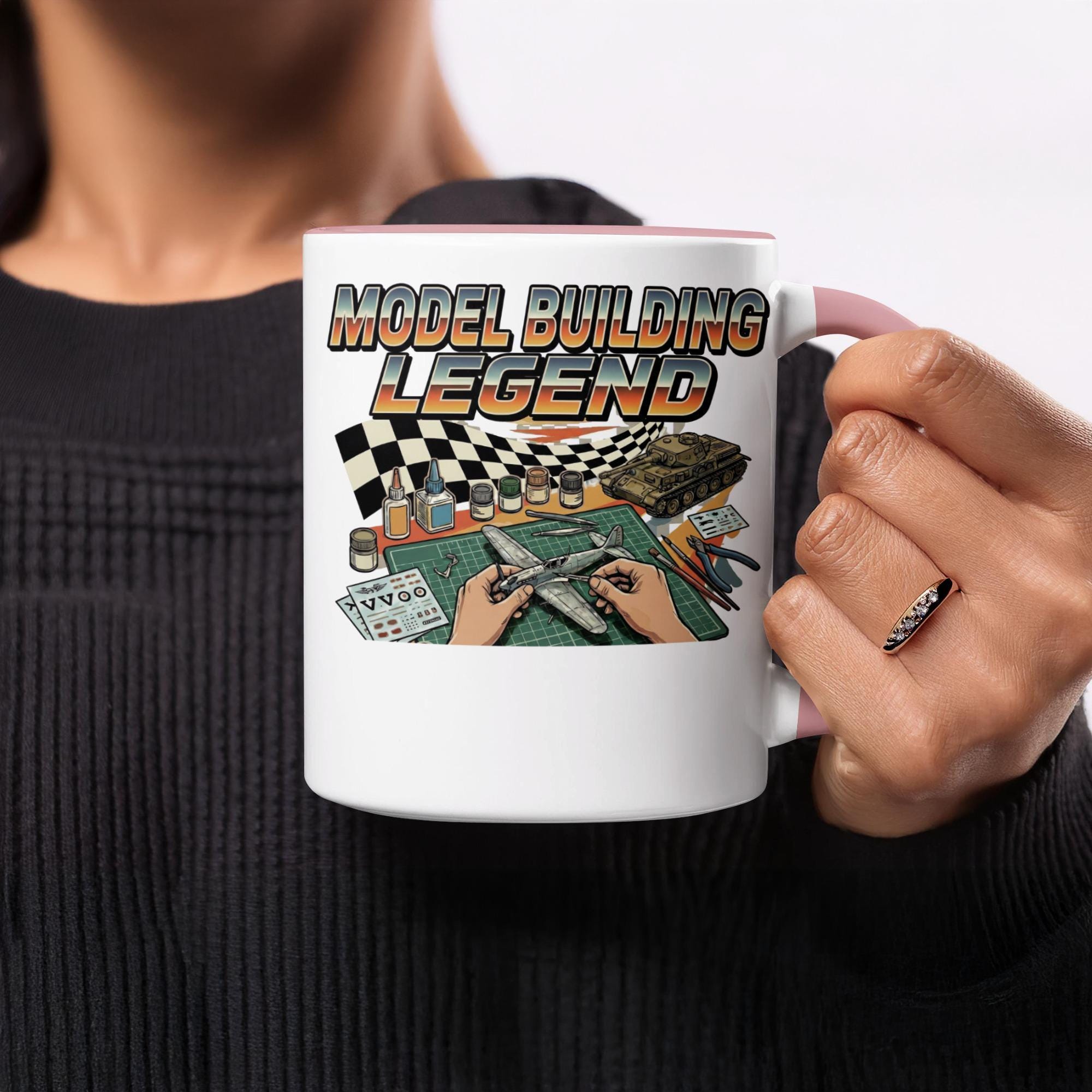 Model Building Legend Mug, Hobbyist Gift Coffee Cup, Scale Model Maker Present, Unique Tank and Airplane Design, Fun Display Mug