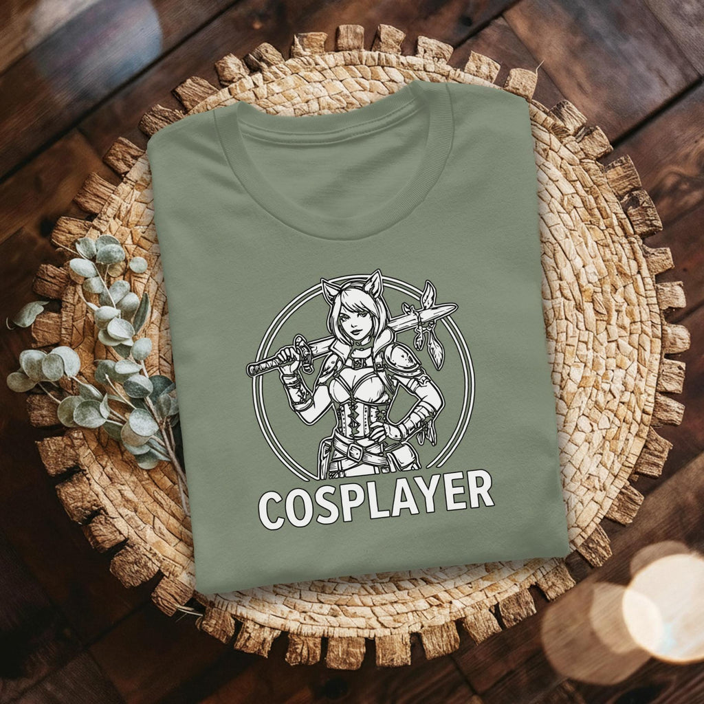 Cosplayer T-Shirt, Anime Girl Tee, Manga Style Top, Sword Design Clothing, Gift for Cosplay Fans